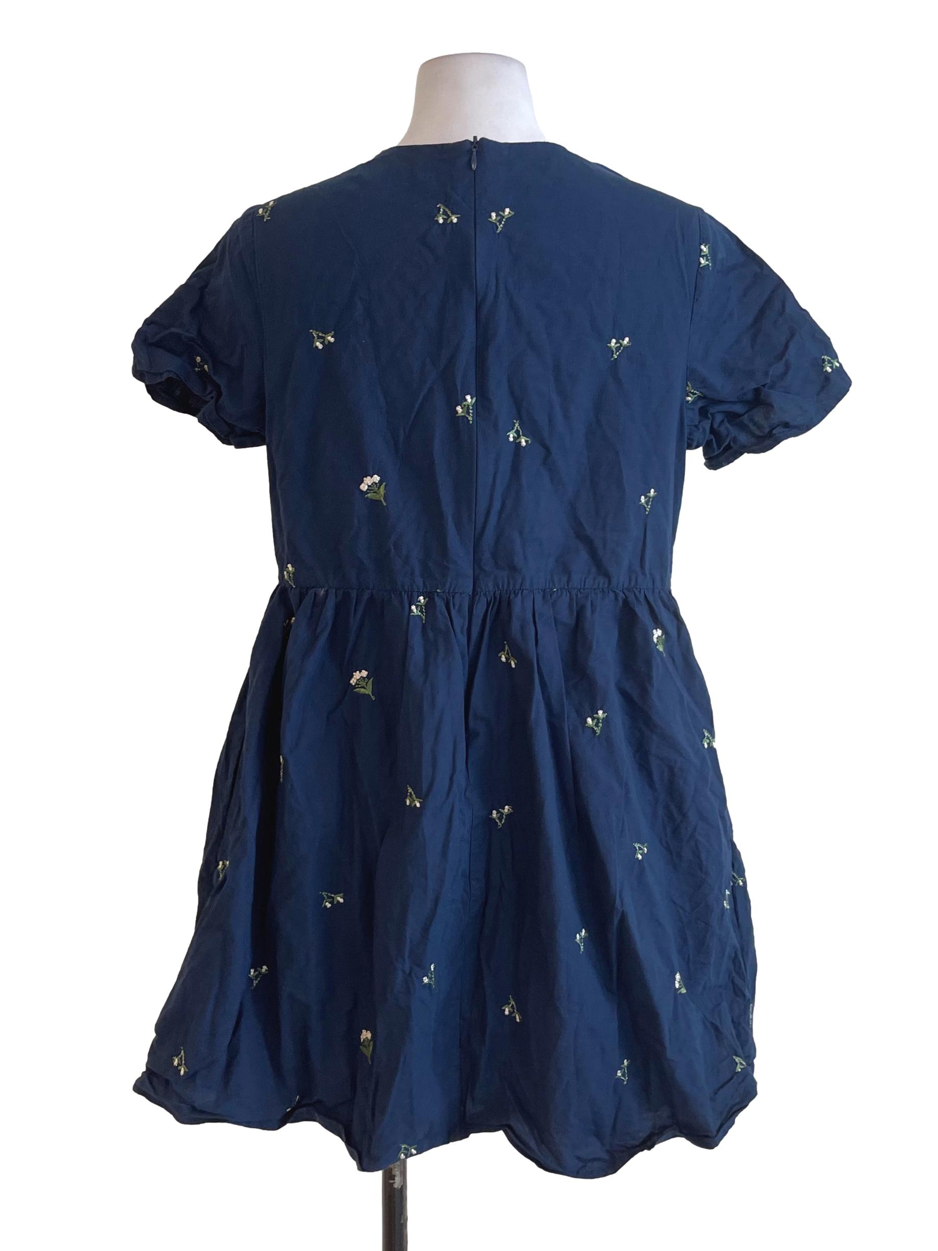 Navy Blue Embroidered Floral Dress