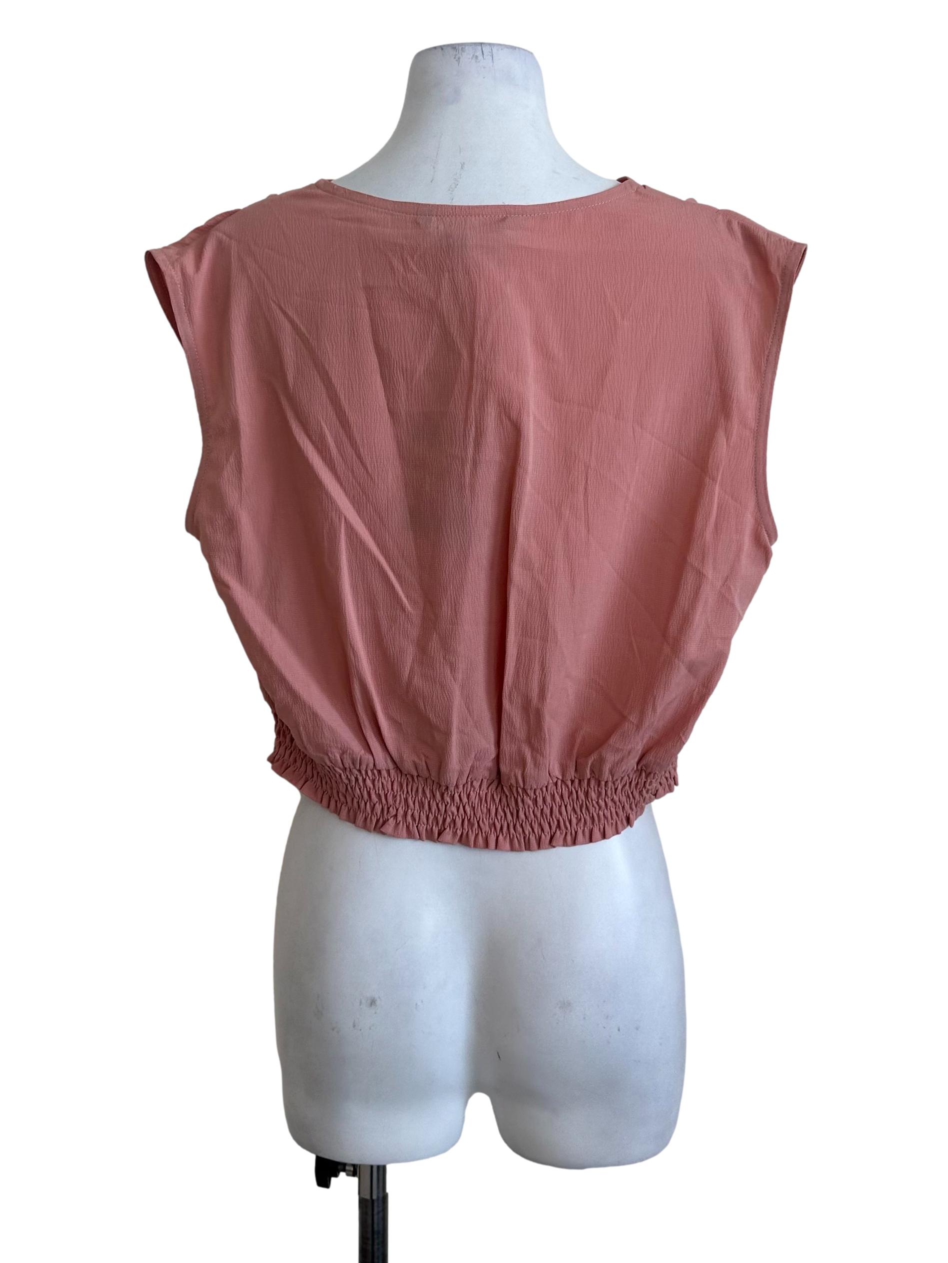 Dusty Pink V Neck Overlap Pleated Top