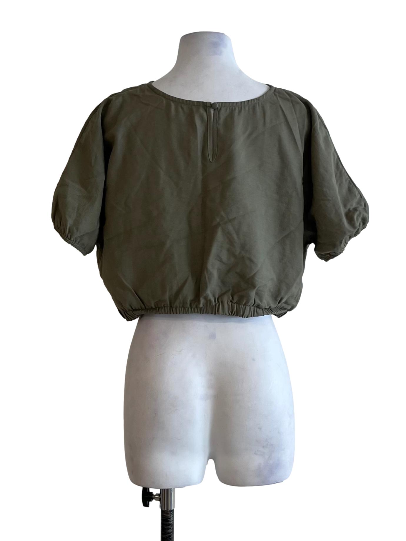 Olive Green Jewel Neckline Blouse