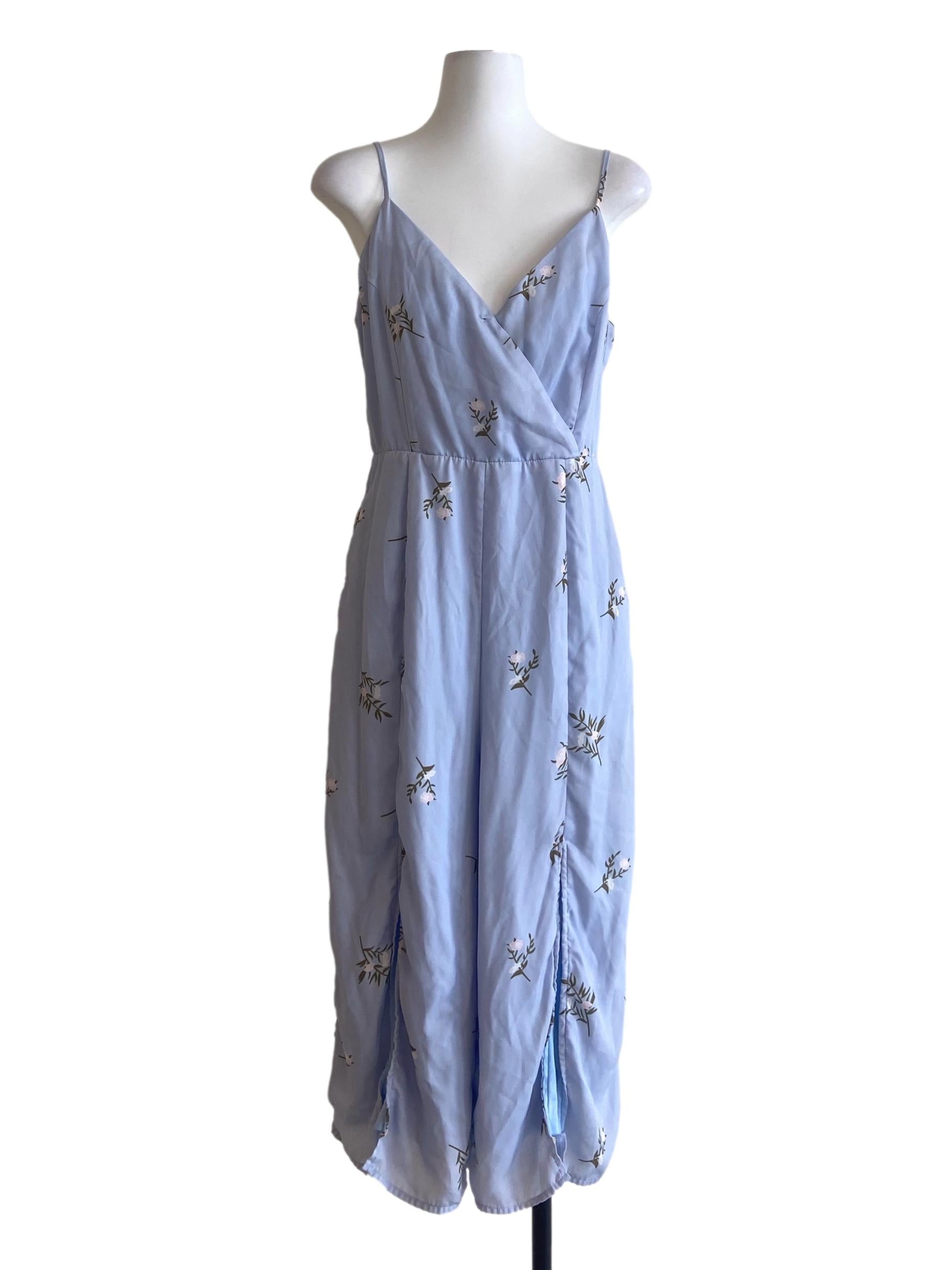 Blue Floral Slit Sleeveless Jumpsuit
