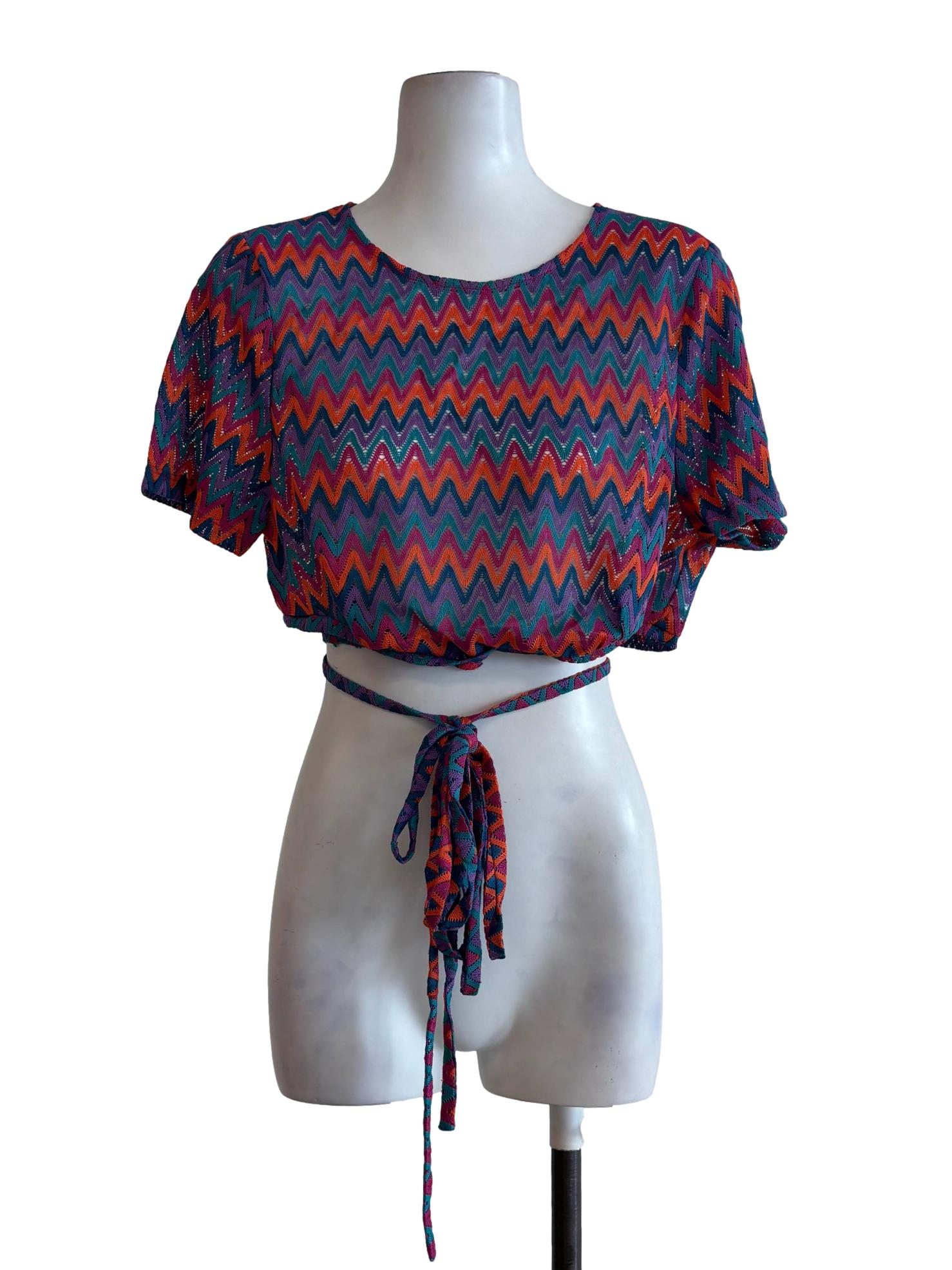 Purple Orange Abstract Short Sleeve Top