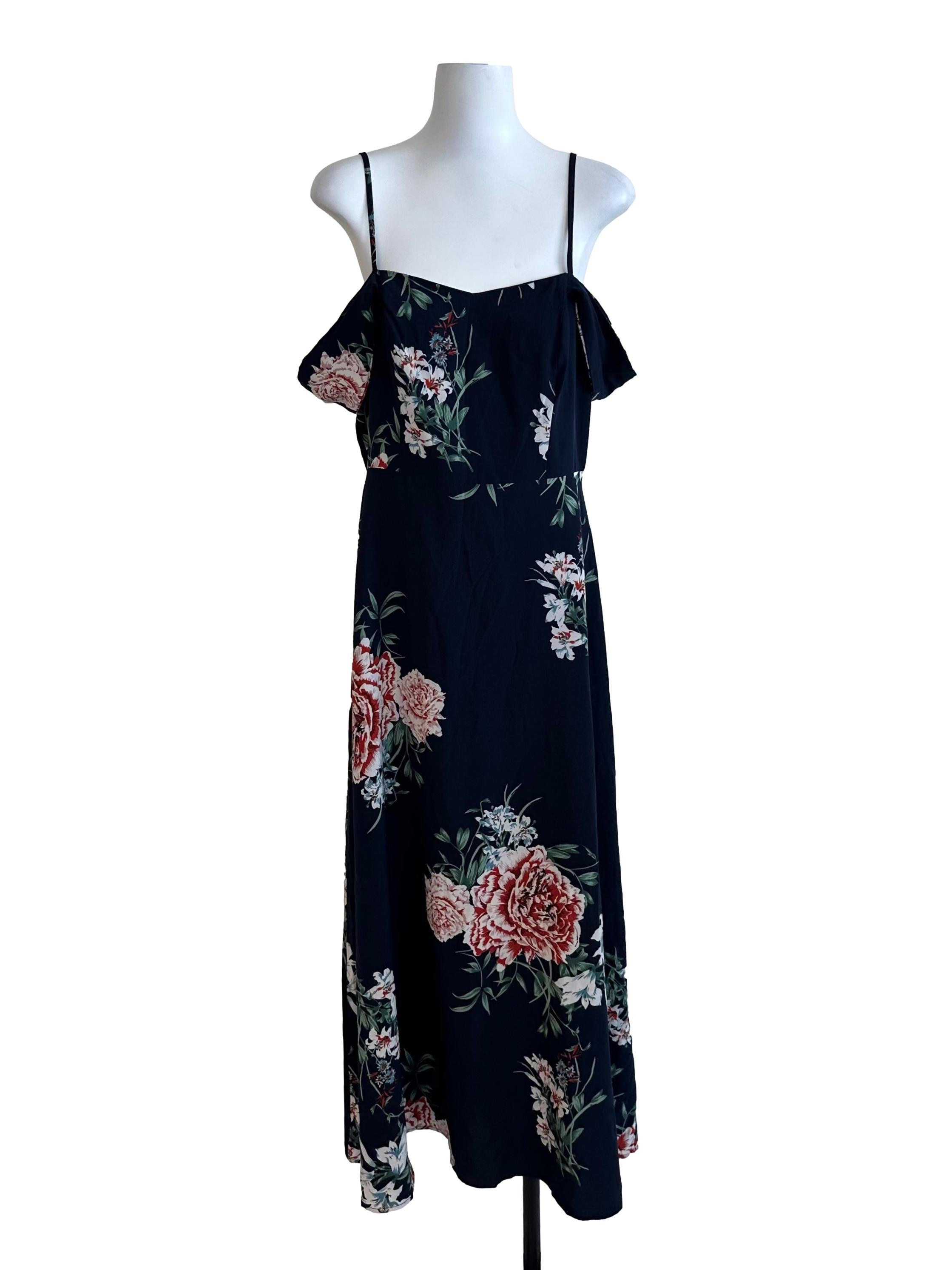 Midnight Blue Floral Off Shoulder Dress