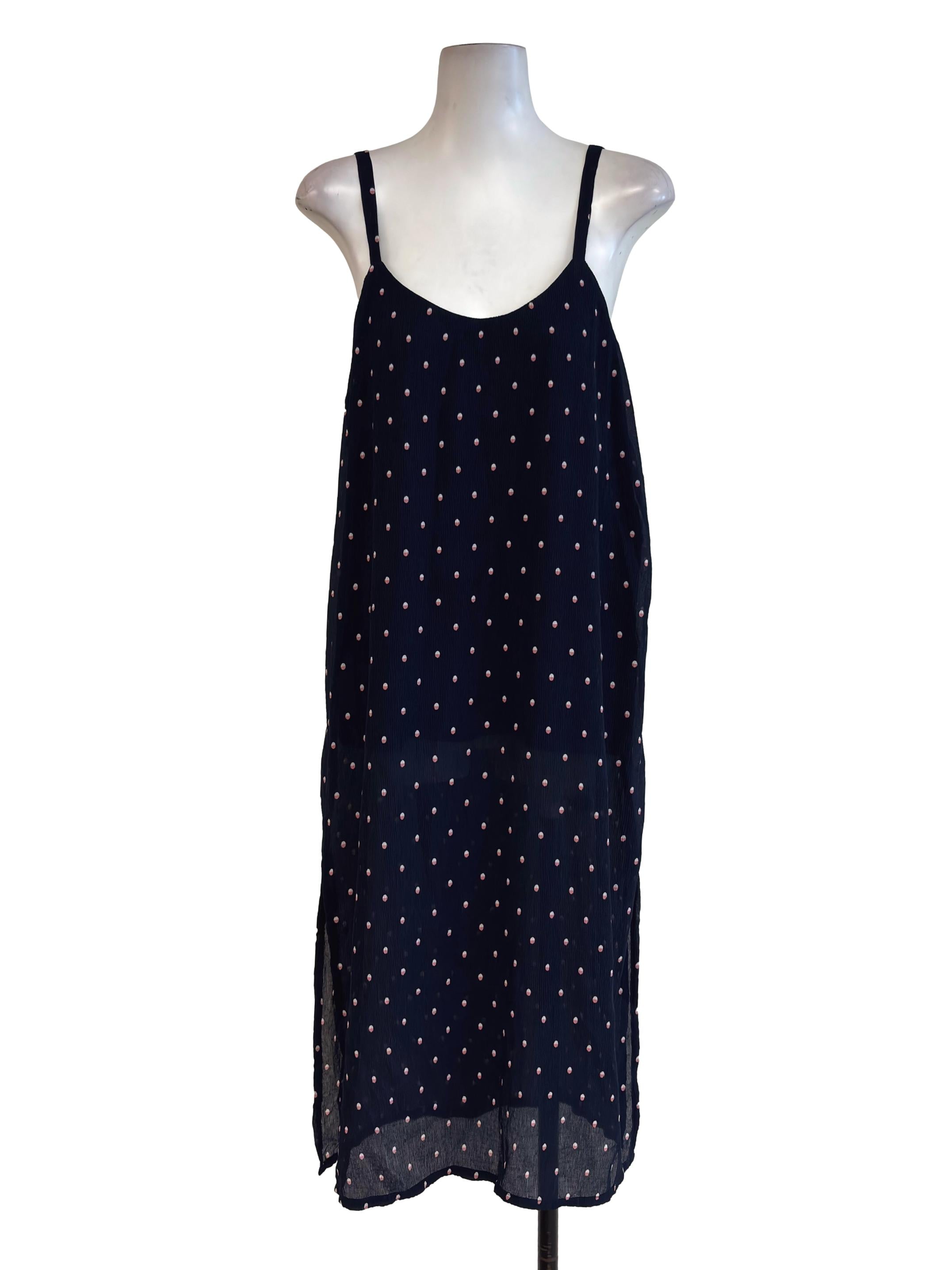 Navy Blue Print Slip Midi Dress