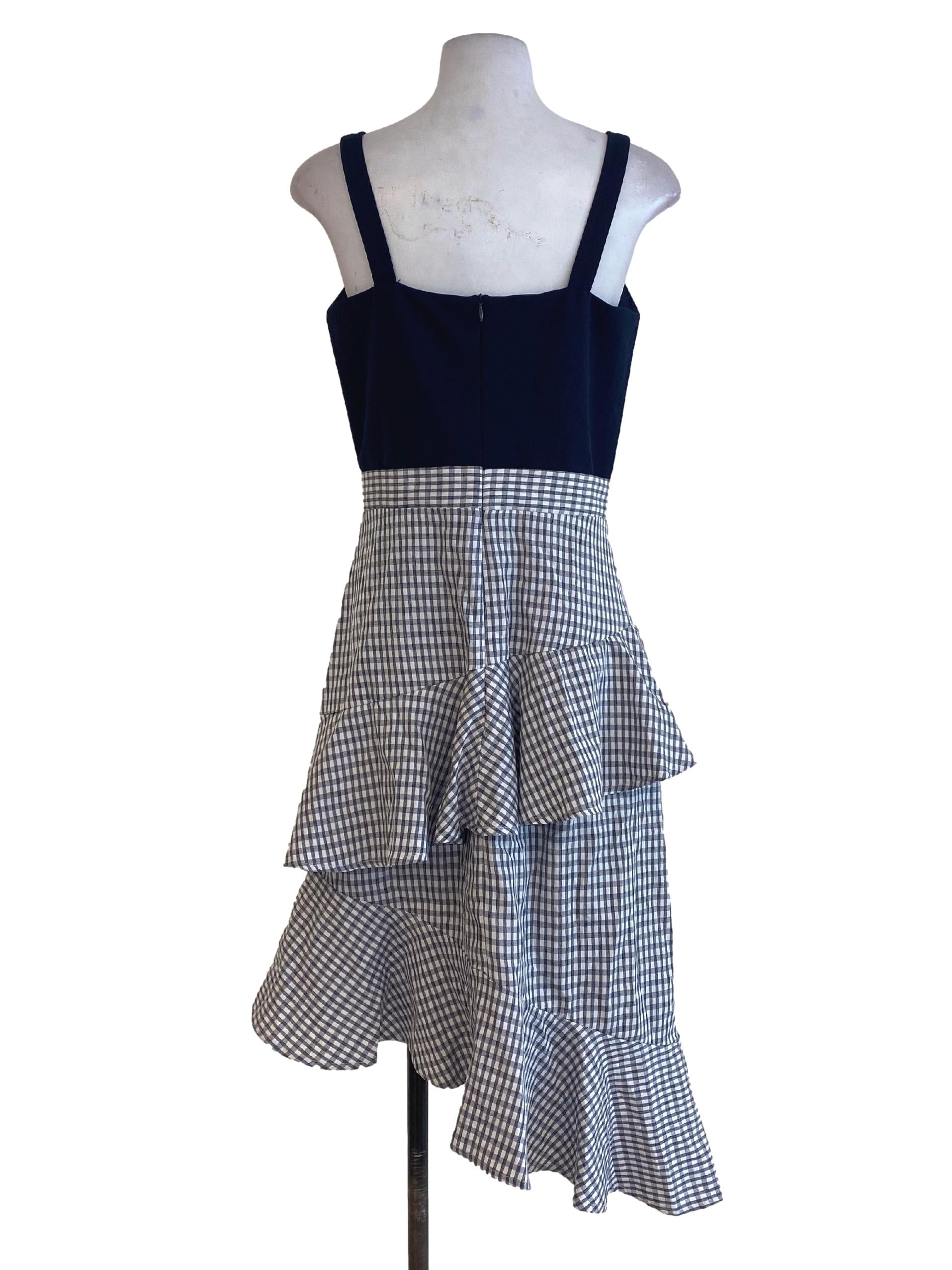 MDS Navy Blue Half Plaid Peplum Dress | REFASH