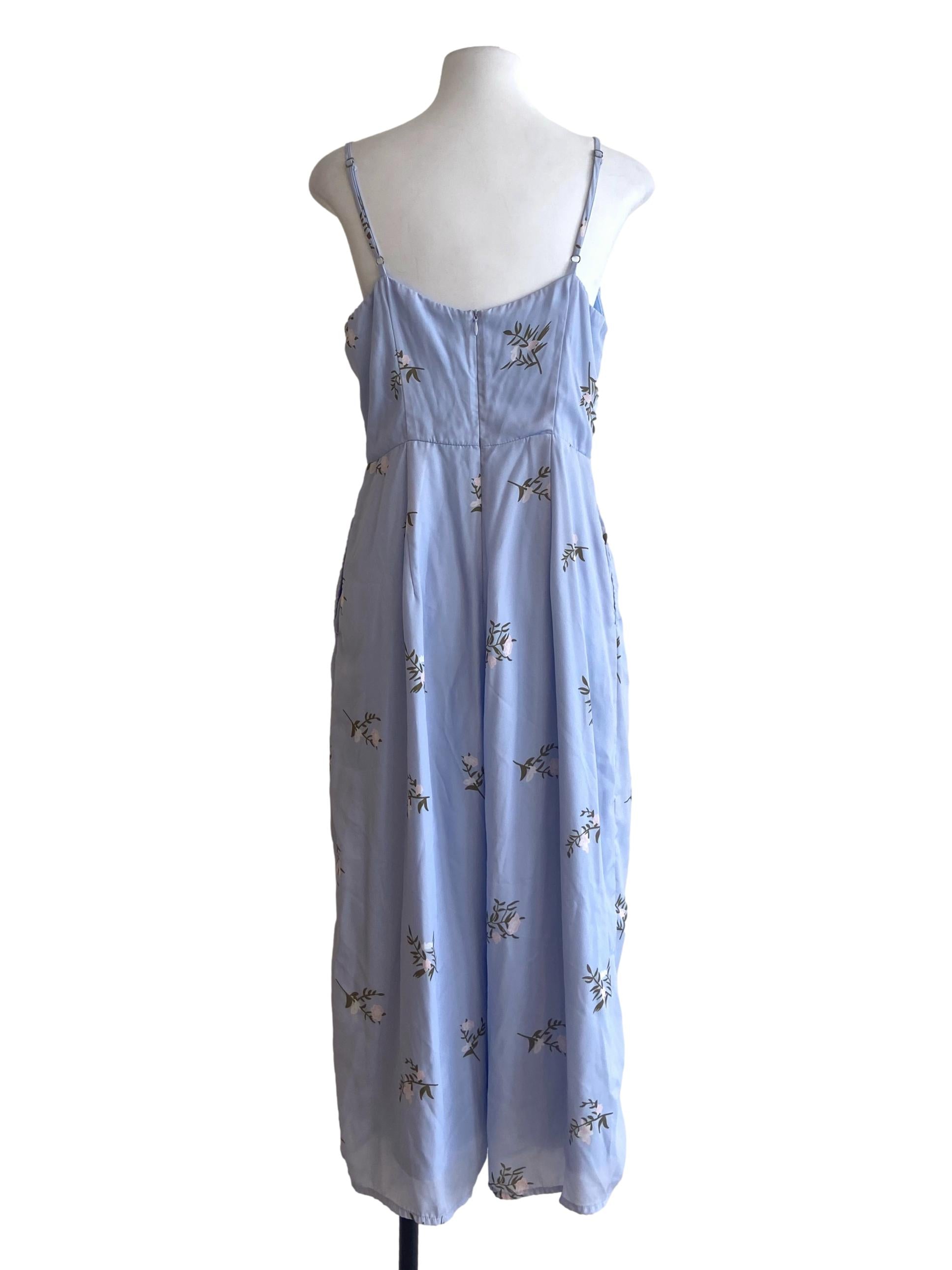Blue Floral Slit Sleeveless Jumpsuit