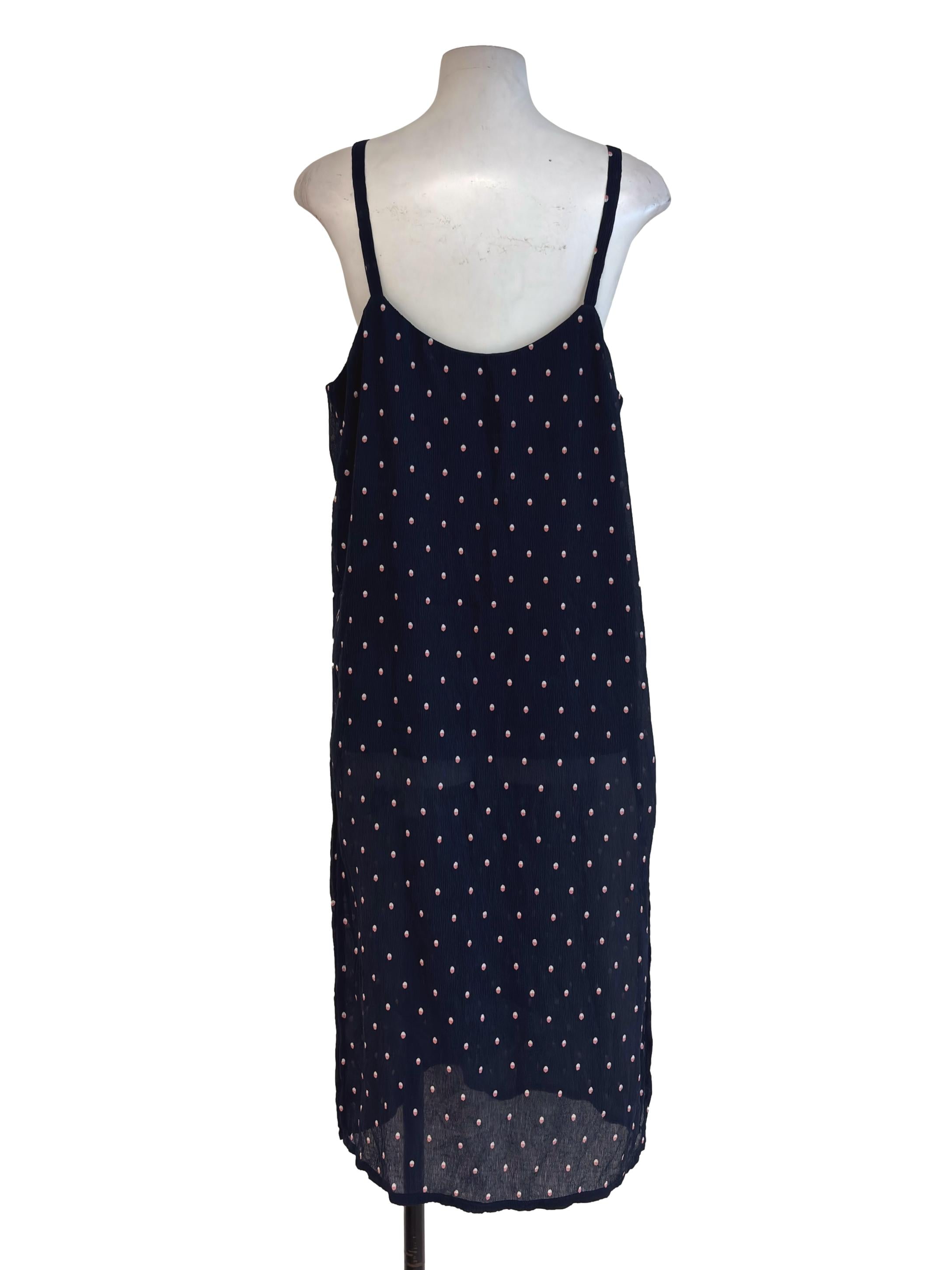 Navy Blue Print Slip Midi Dress