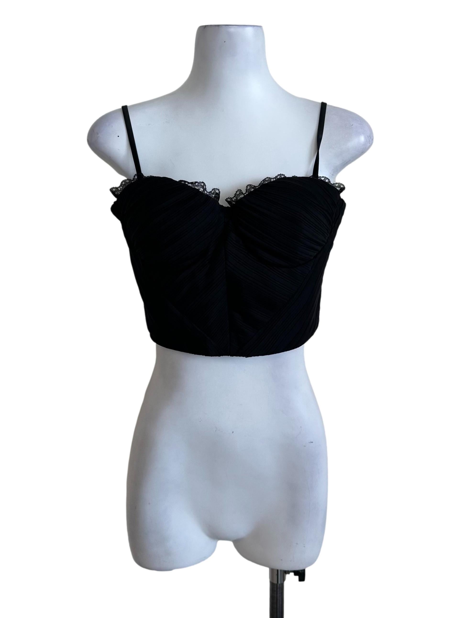 Raven Black Lace Border Pleated Top