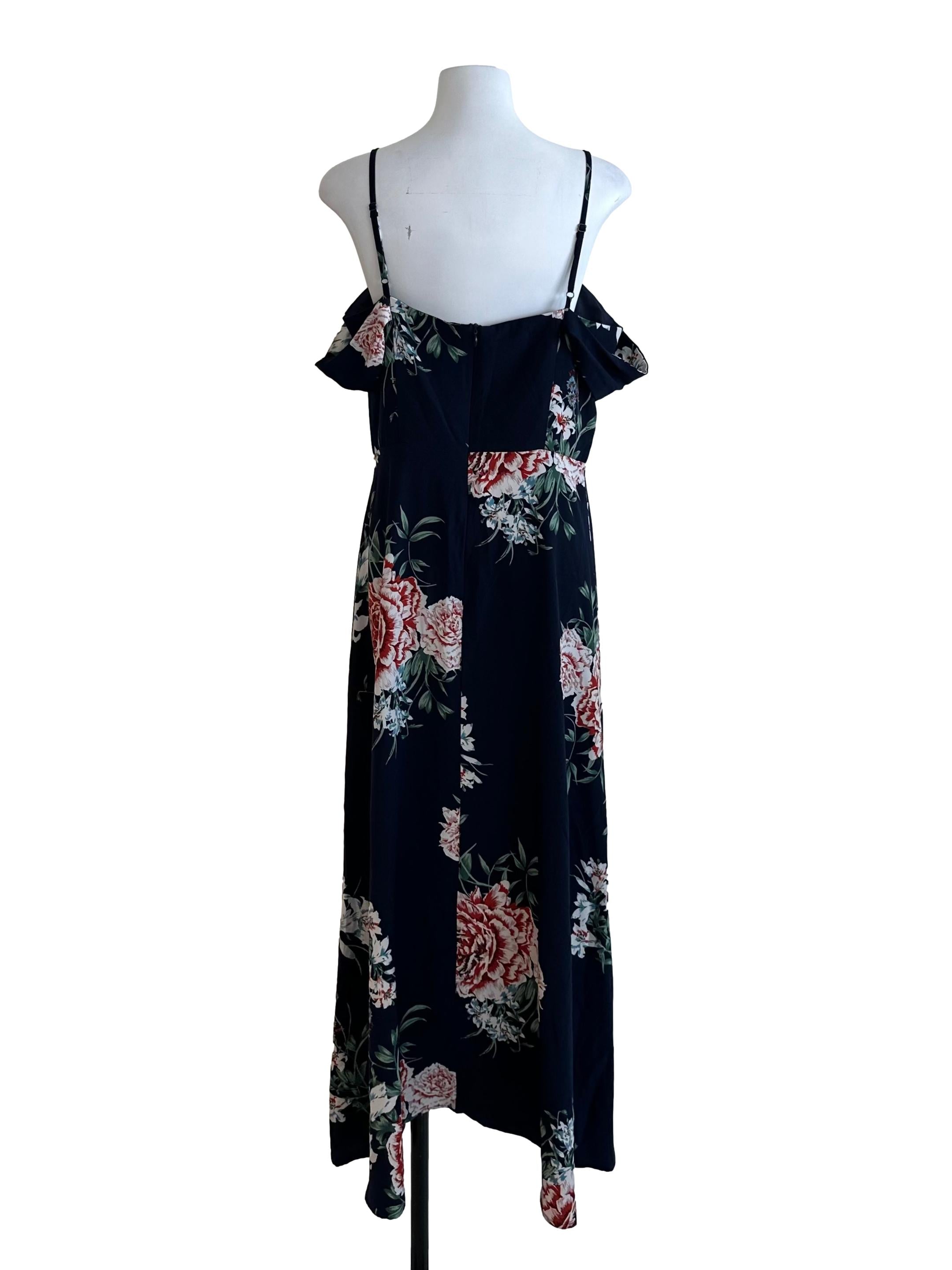 Midnight Blue Floral Off Shoulder Dress
