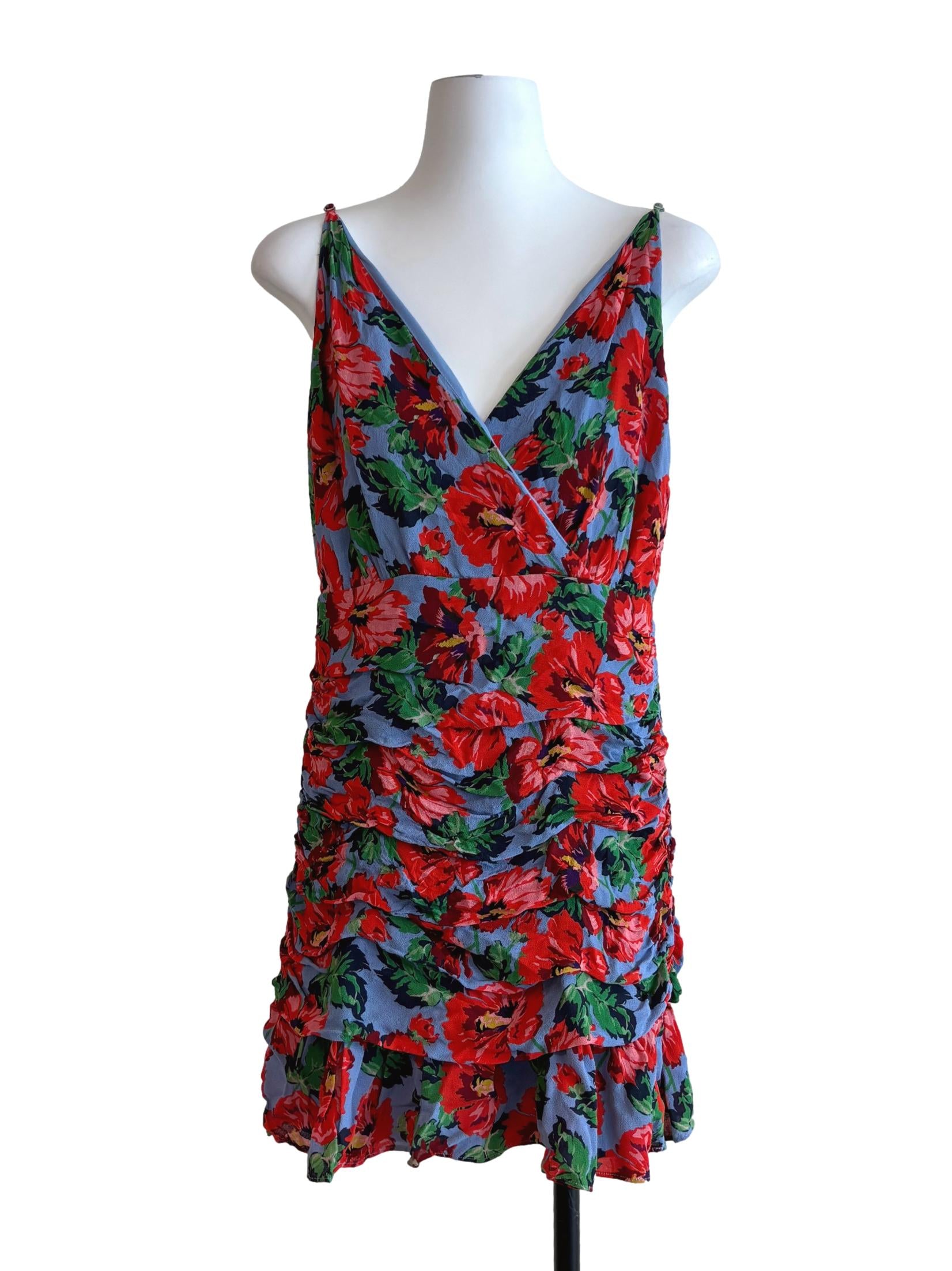 Carolina Blue Hibiscus Ruched Mini Dress