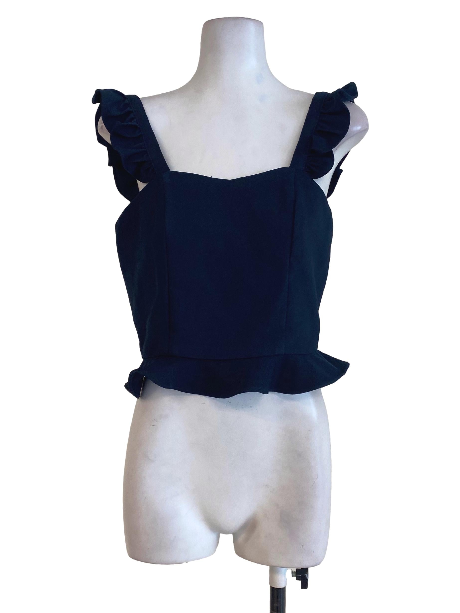 MDS Navy Blue Ruffle Strap Top | REFASH