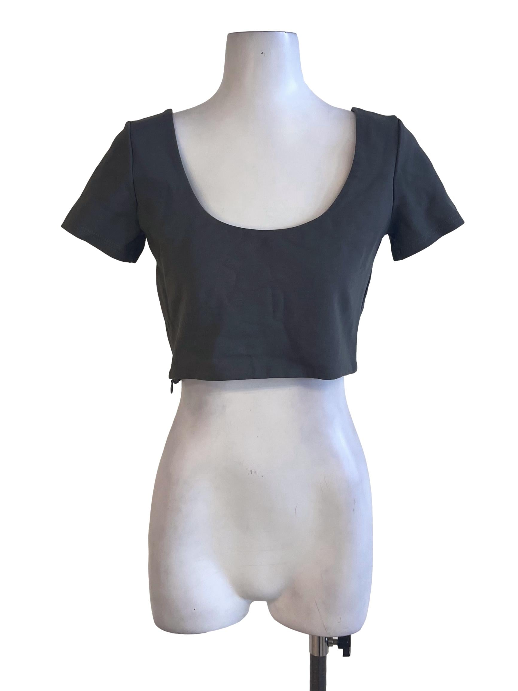 Lead Grey Round Neck Cropped Top