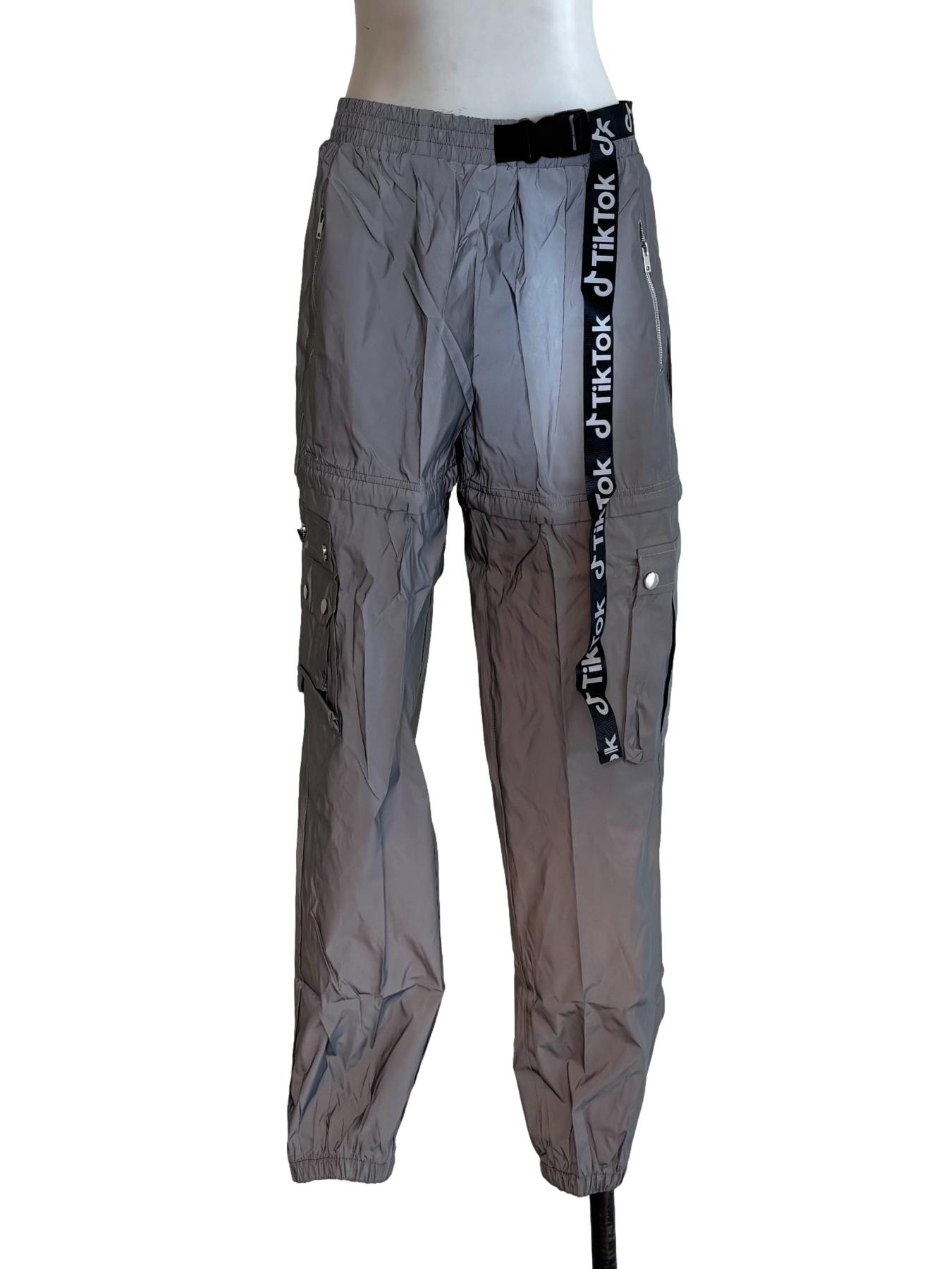 Silver Reflective Nylon Tiktok Cargo Pants