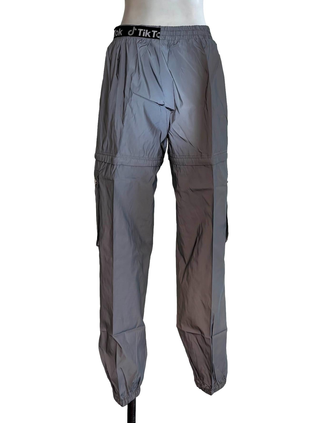 Silver Reflective Nylon Tiktok Cargo Pants