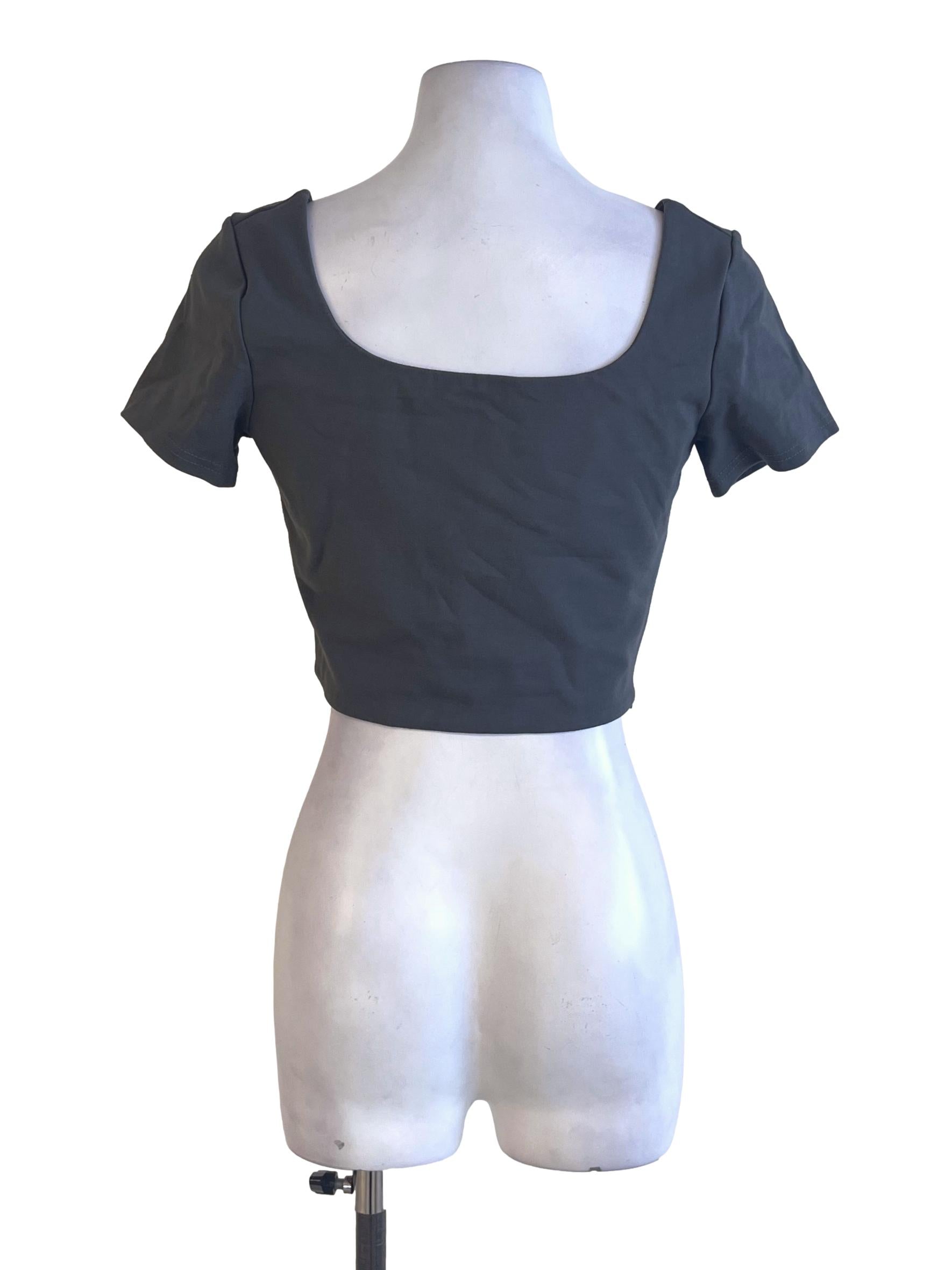Lead Grey Round Neck Cropped Top