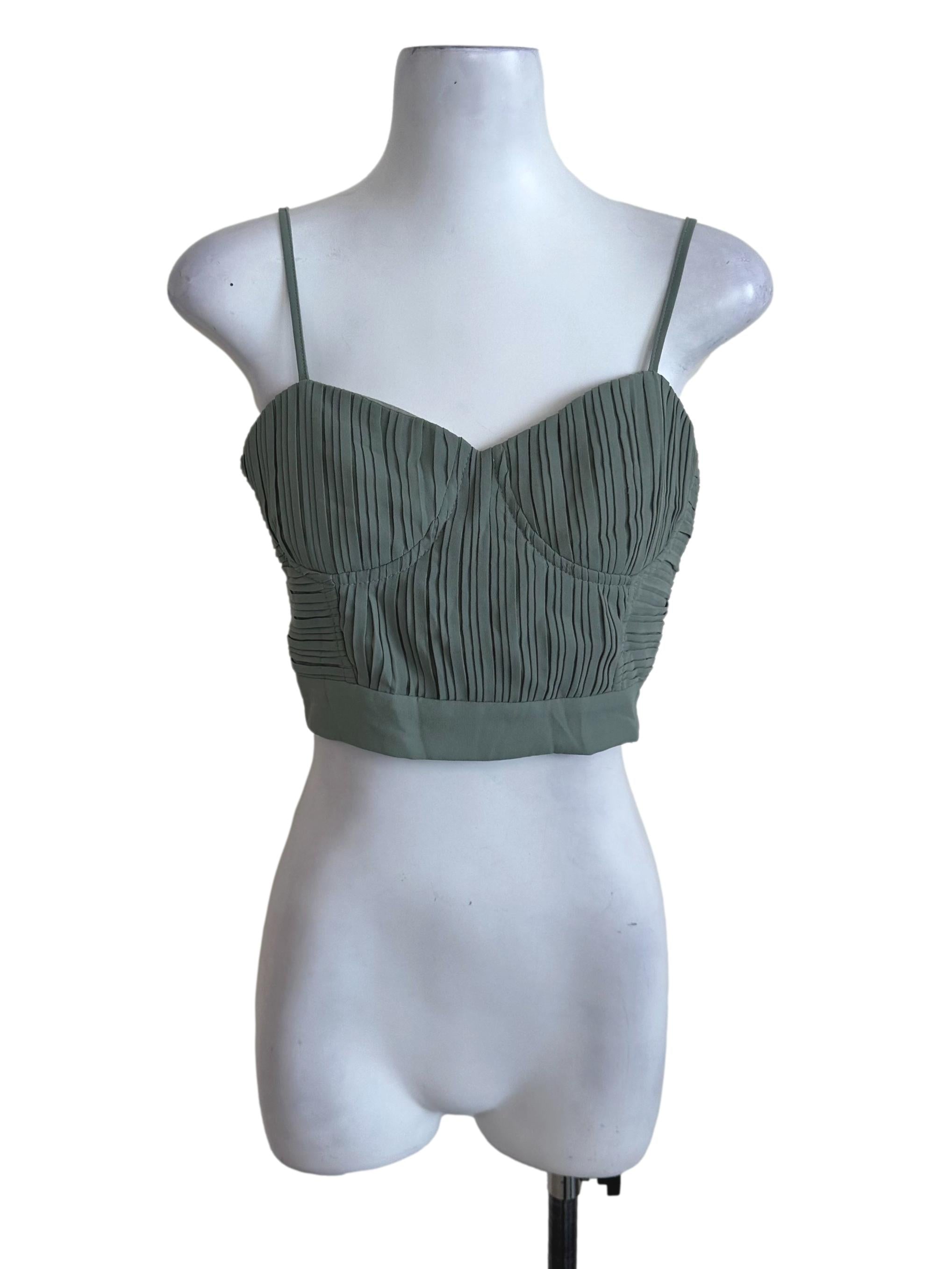 Sage Green Pleated Sweetheart Top