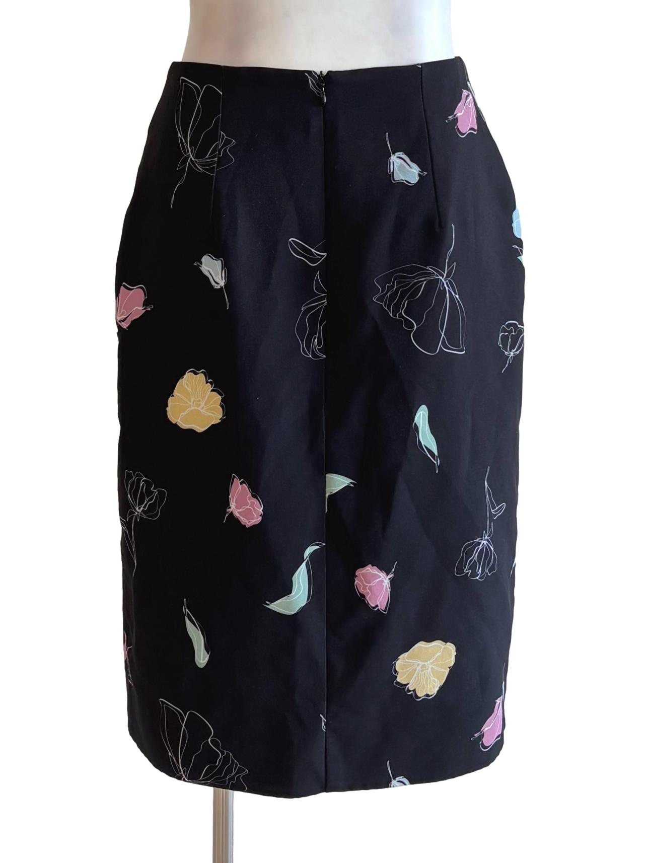 Black Floral Pattern Tube Midi Skirt