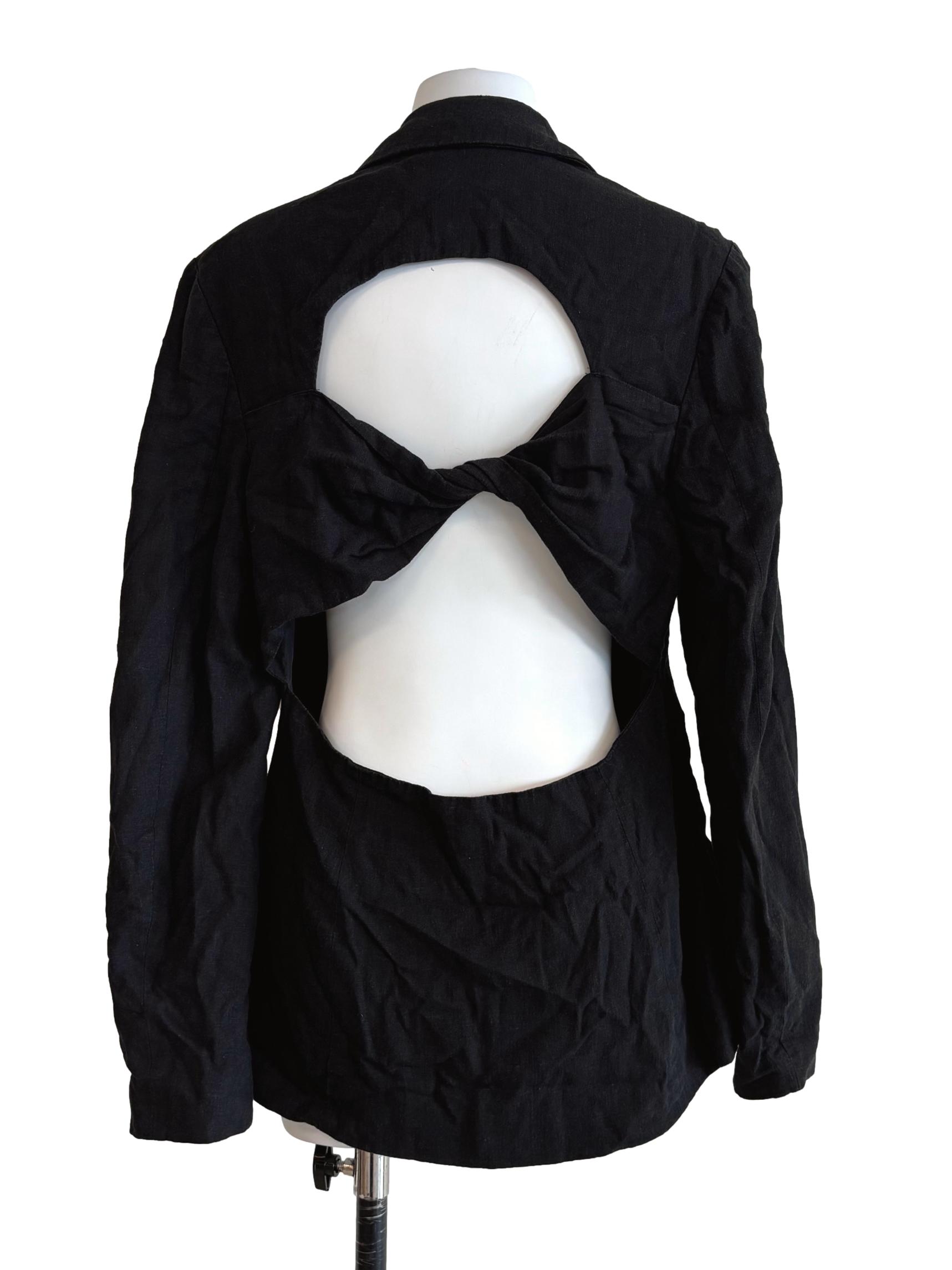 Onyx Black Backless Linen Blazer