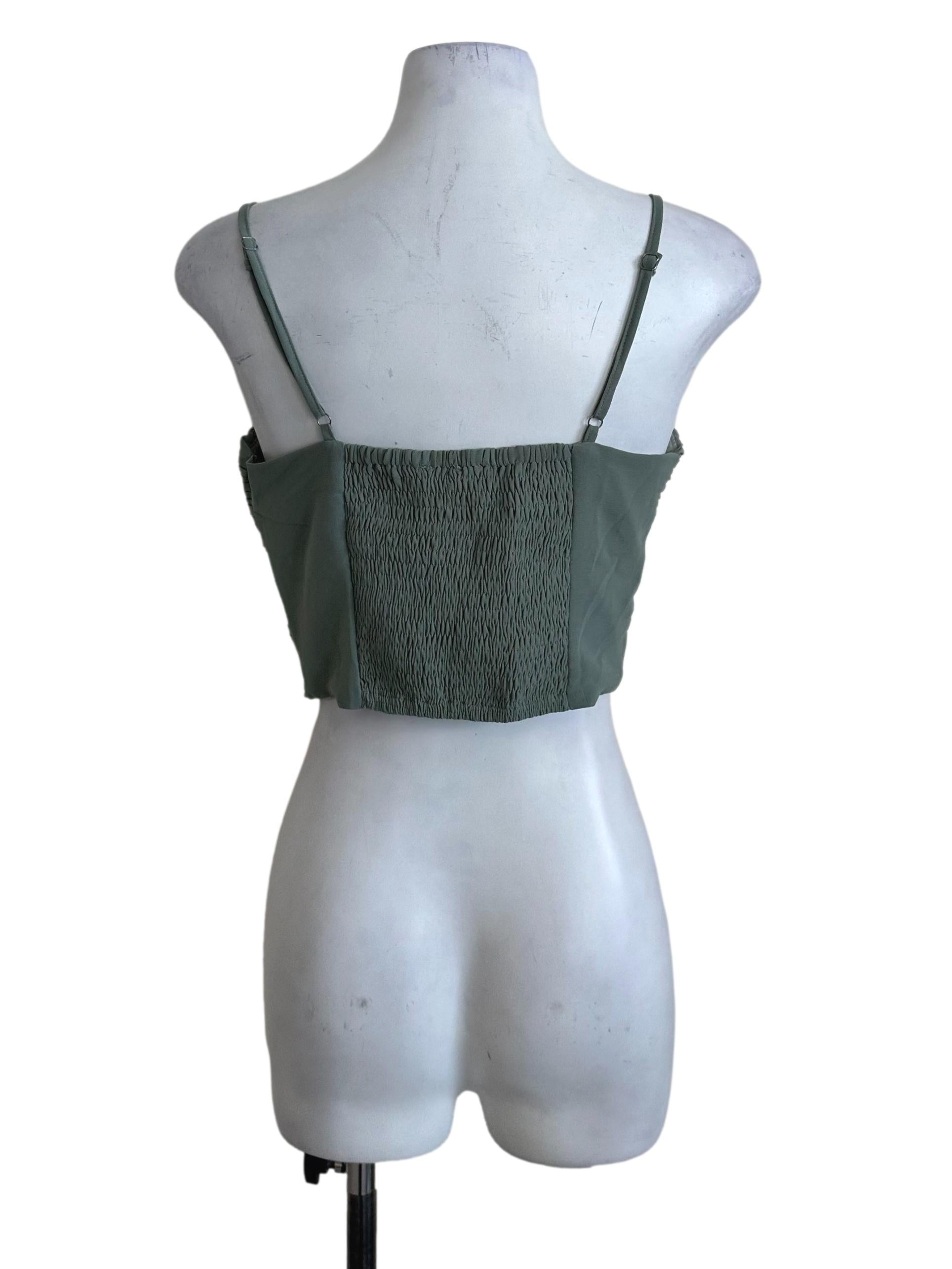 Sage Green Pleated Sweetheart Top