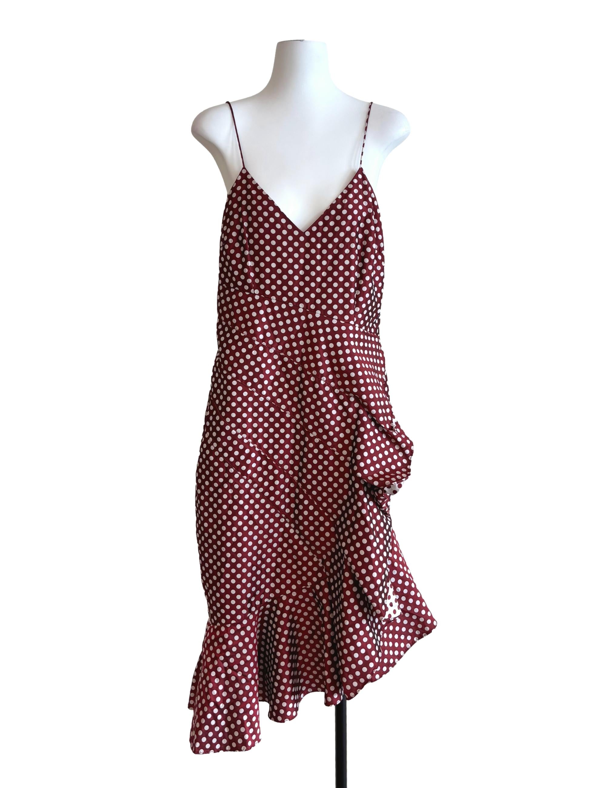 Mahogany Red Polka Dot Ruffle Dress