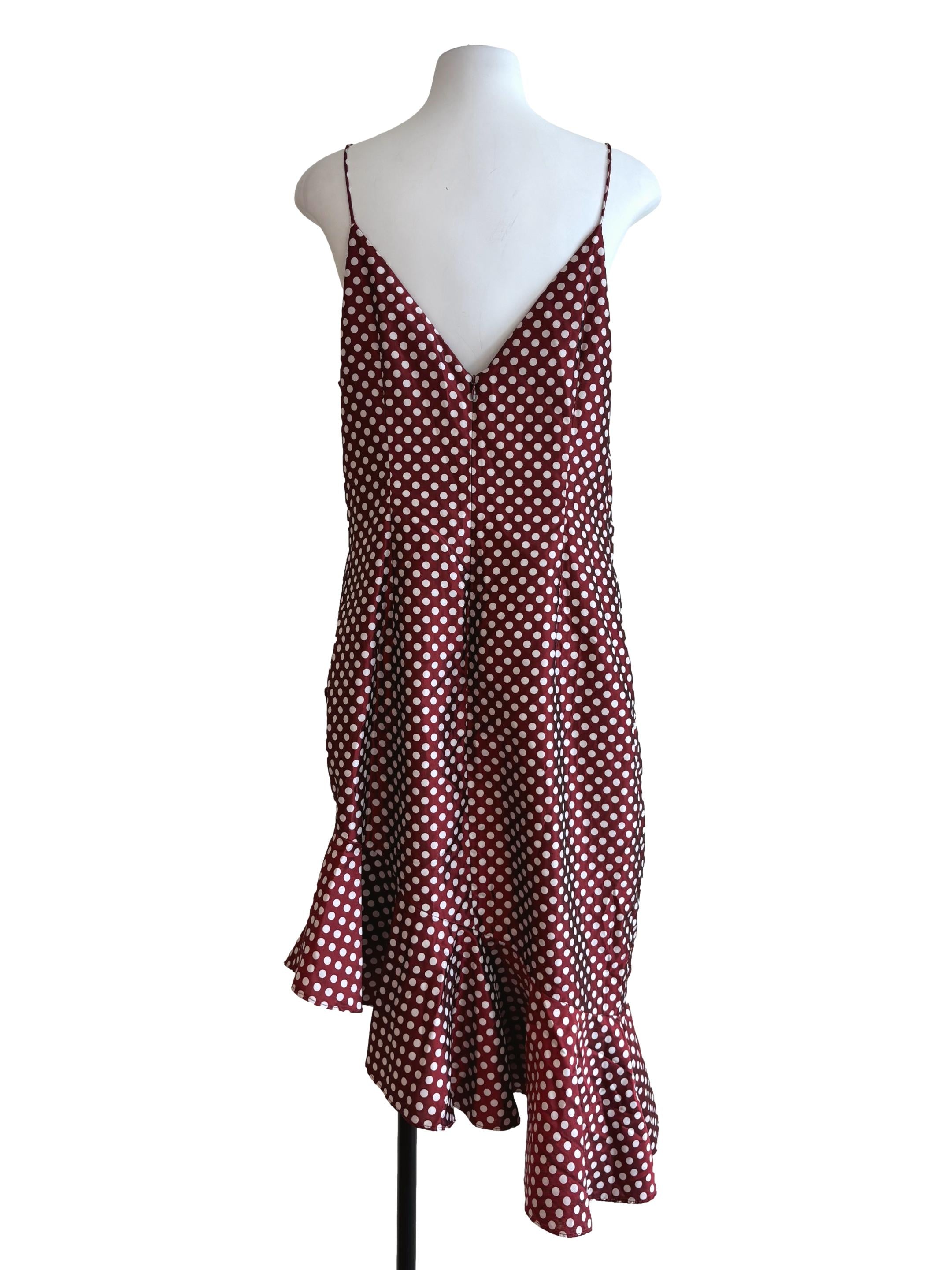 Mahogany Red Polka Dot Ruffle Dress