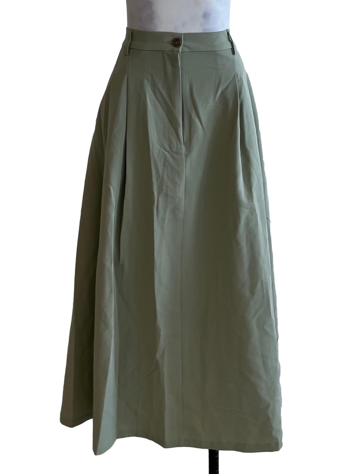 Olive Green High-Waisted A-Line Skirt