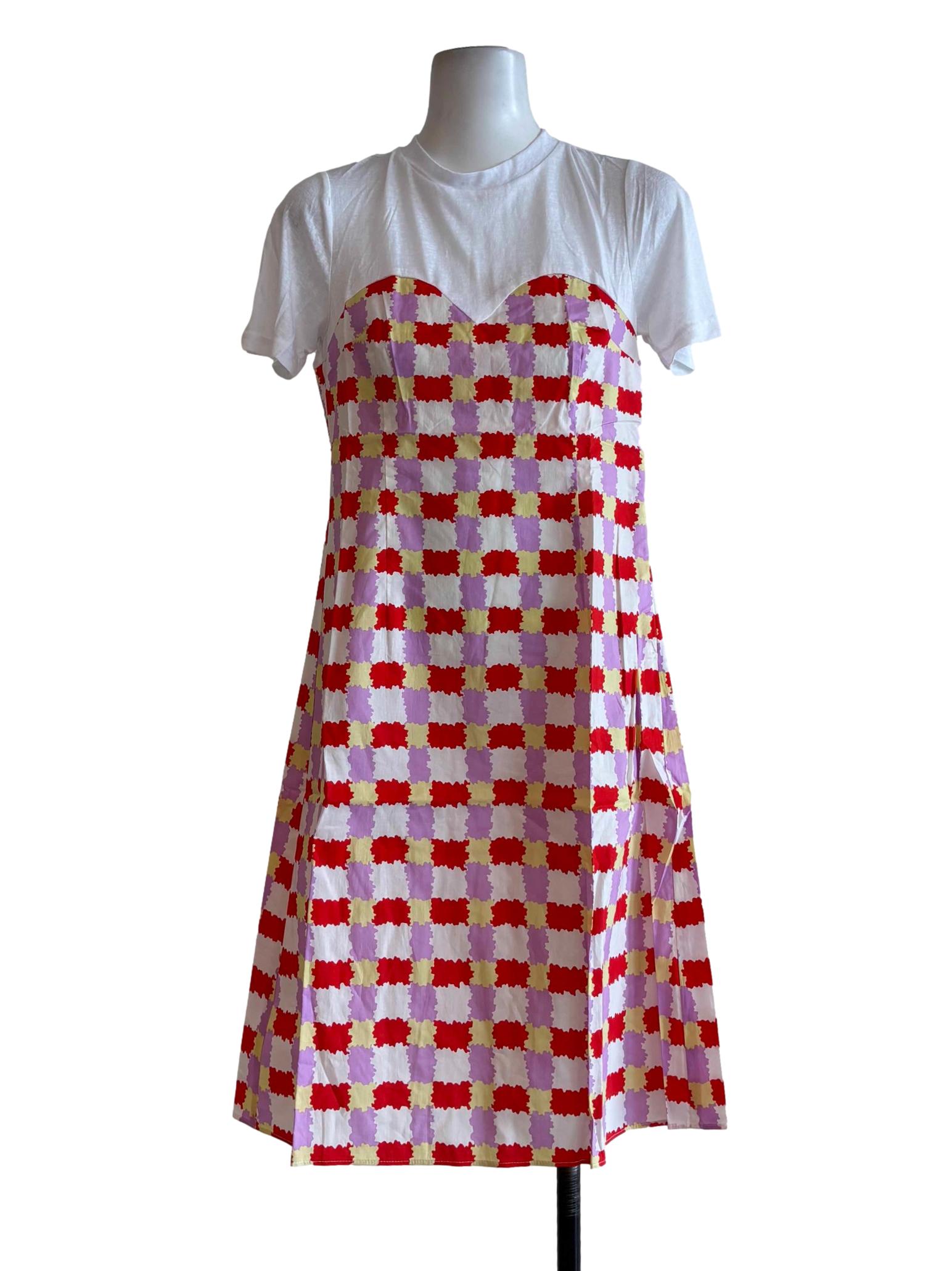 Purple Red Checkered Cotton Dress
