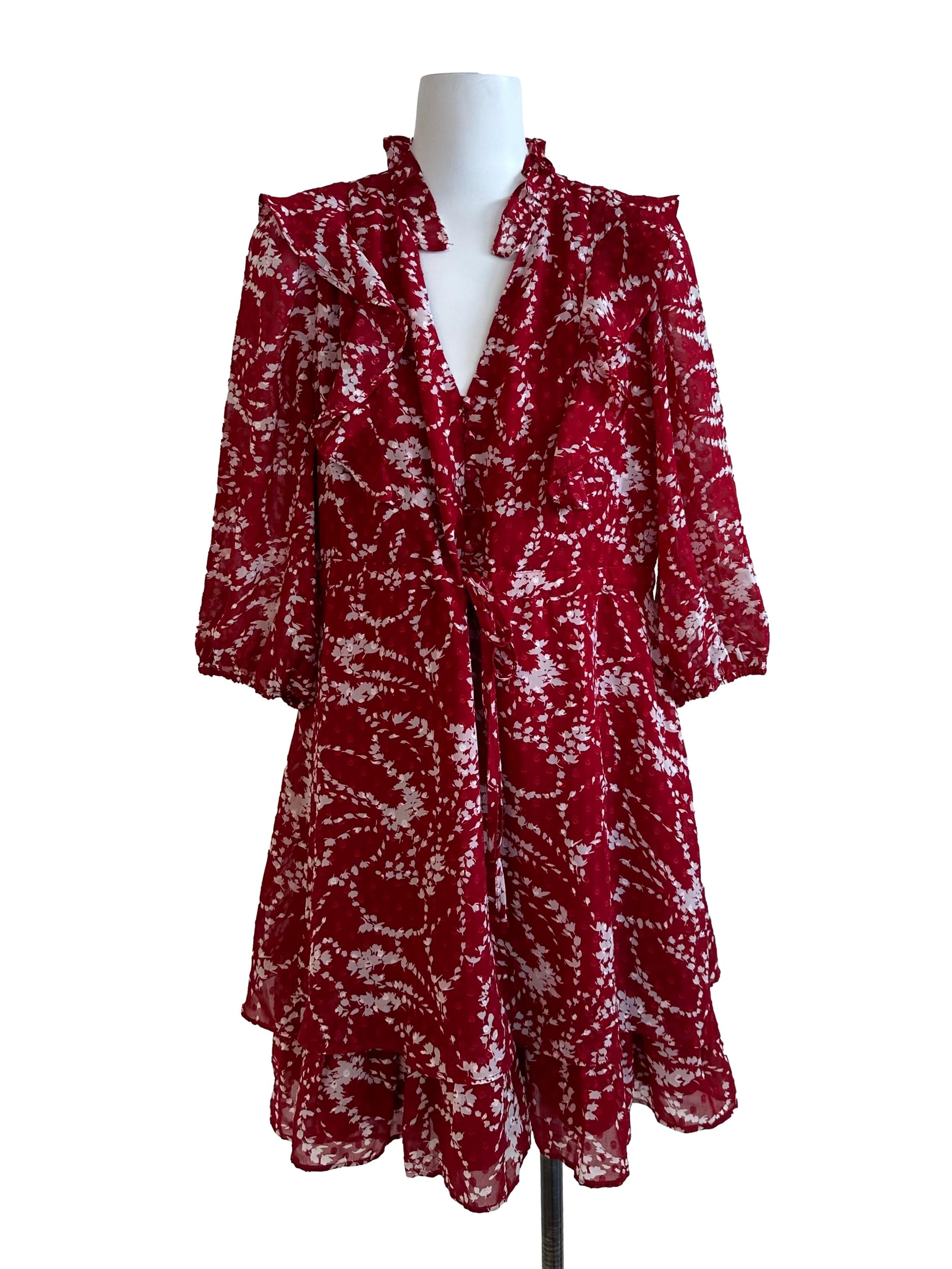 Scarlet Red Pattern Textured Layered Dress