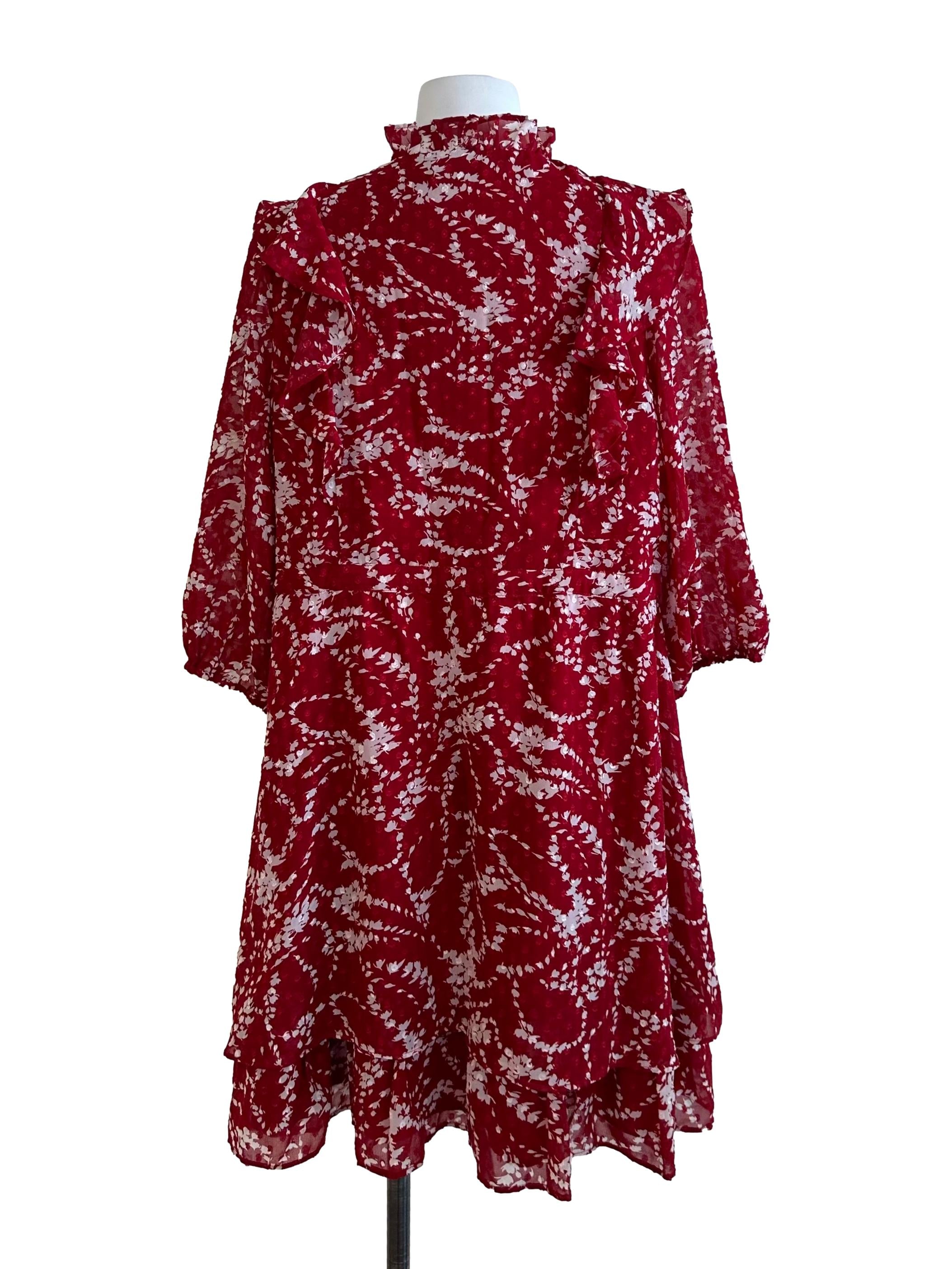 Scarlet Red Pattern Textured Layered Dress