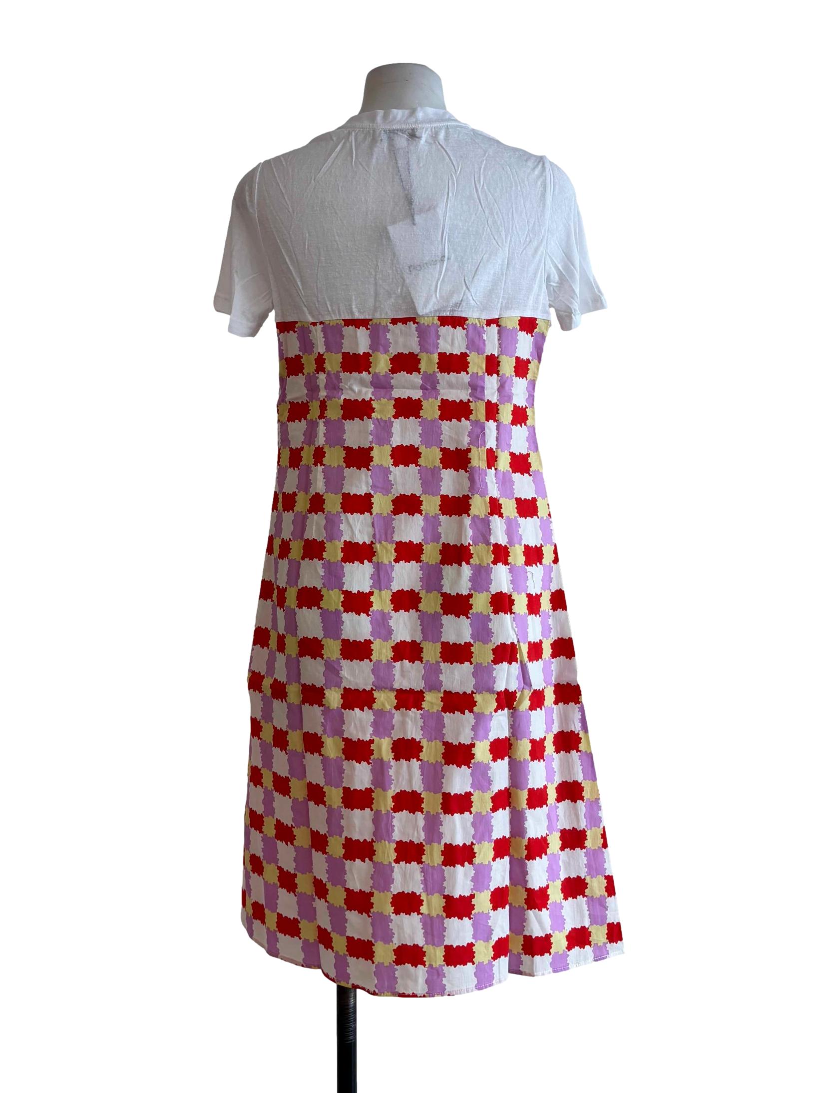 Purple Red Checkered Cotton Dress