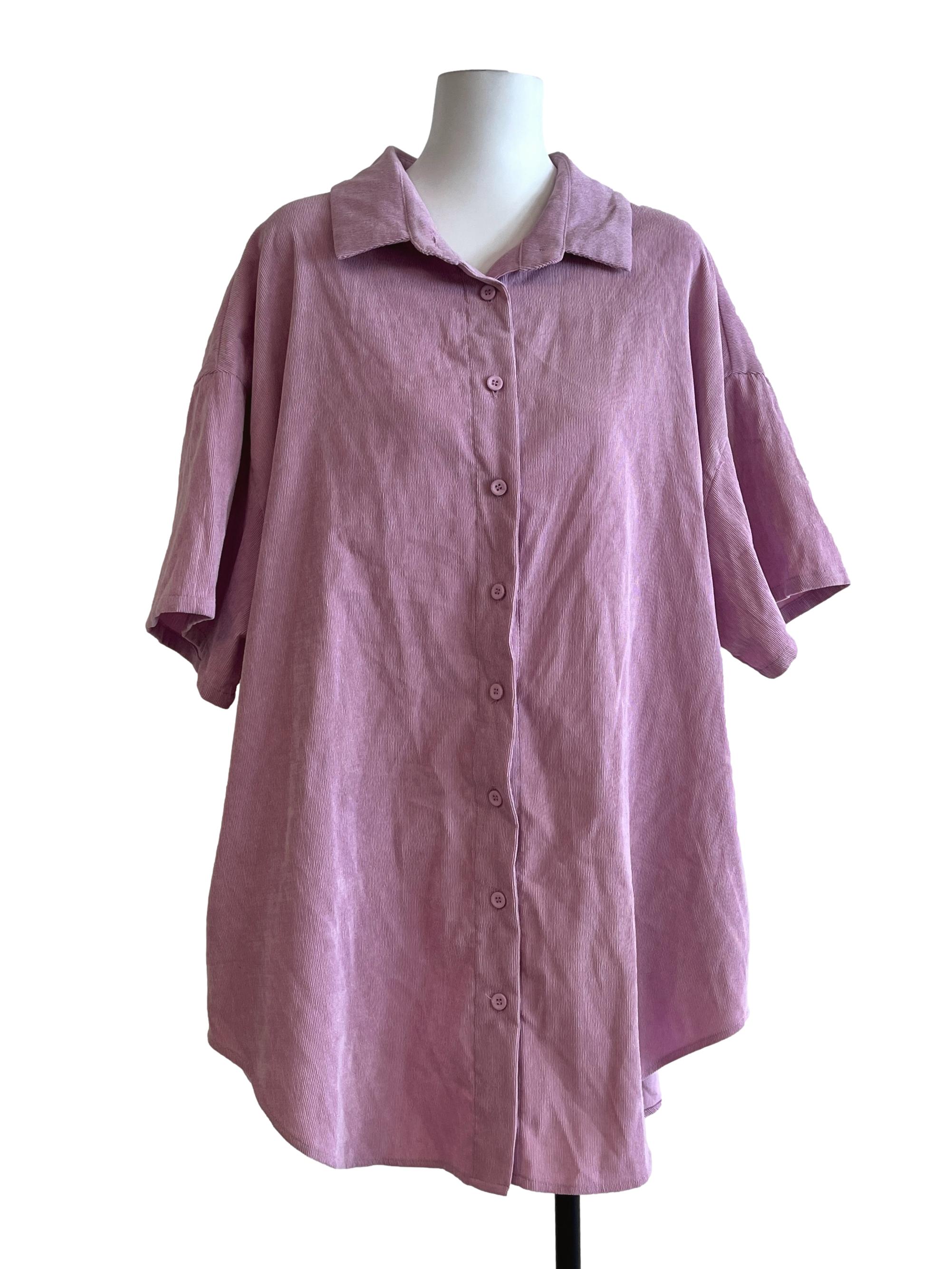 Rose Pink Corduroy Short Sleeve Top