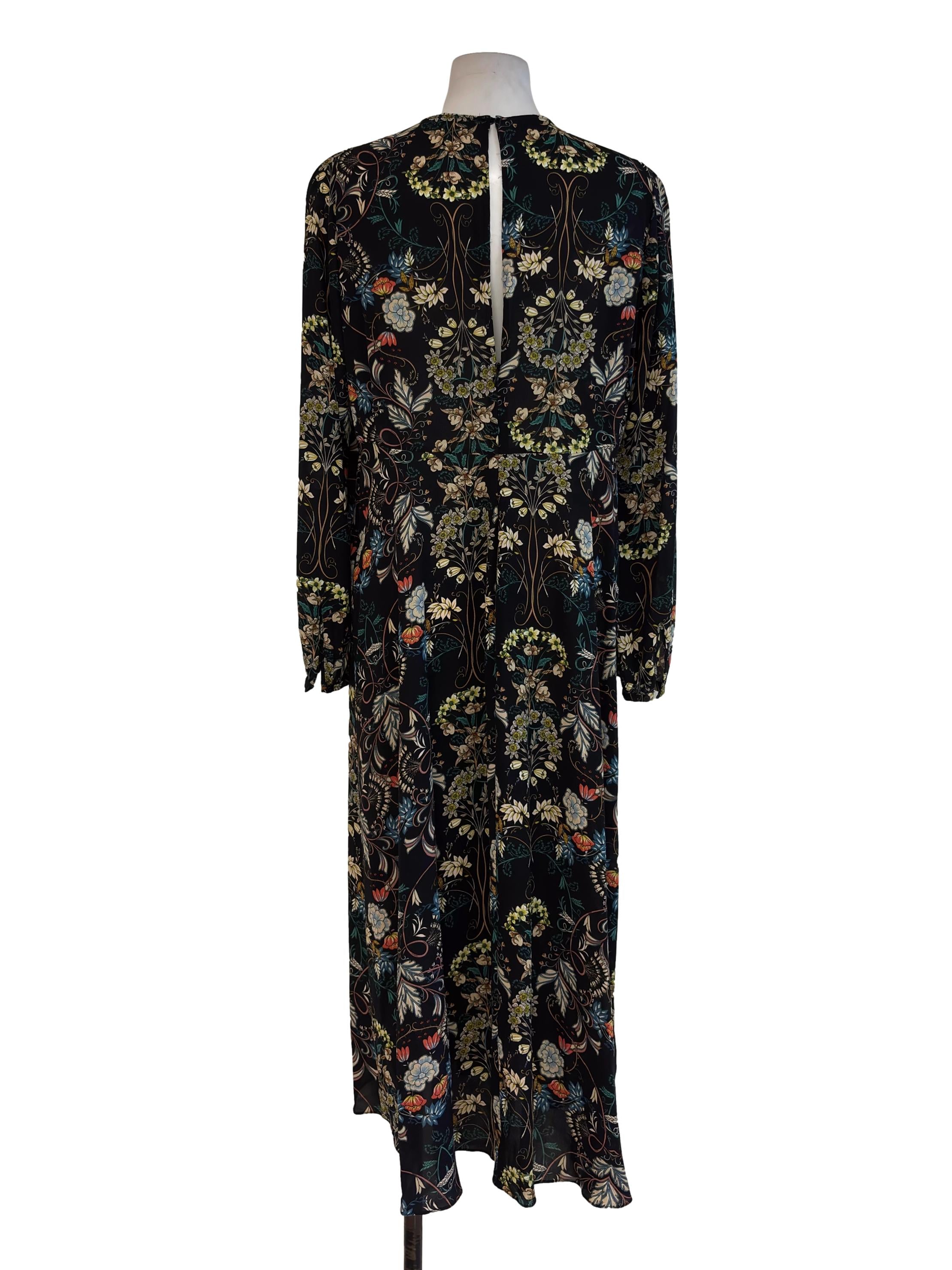Dark Blue Floral Print Unlined Dress