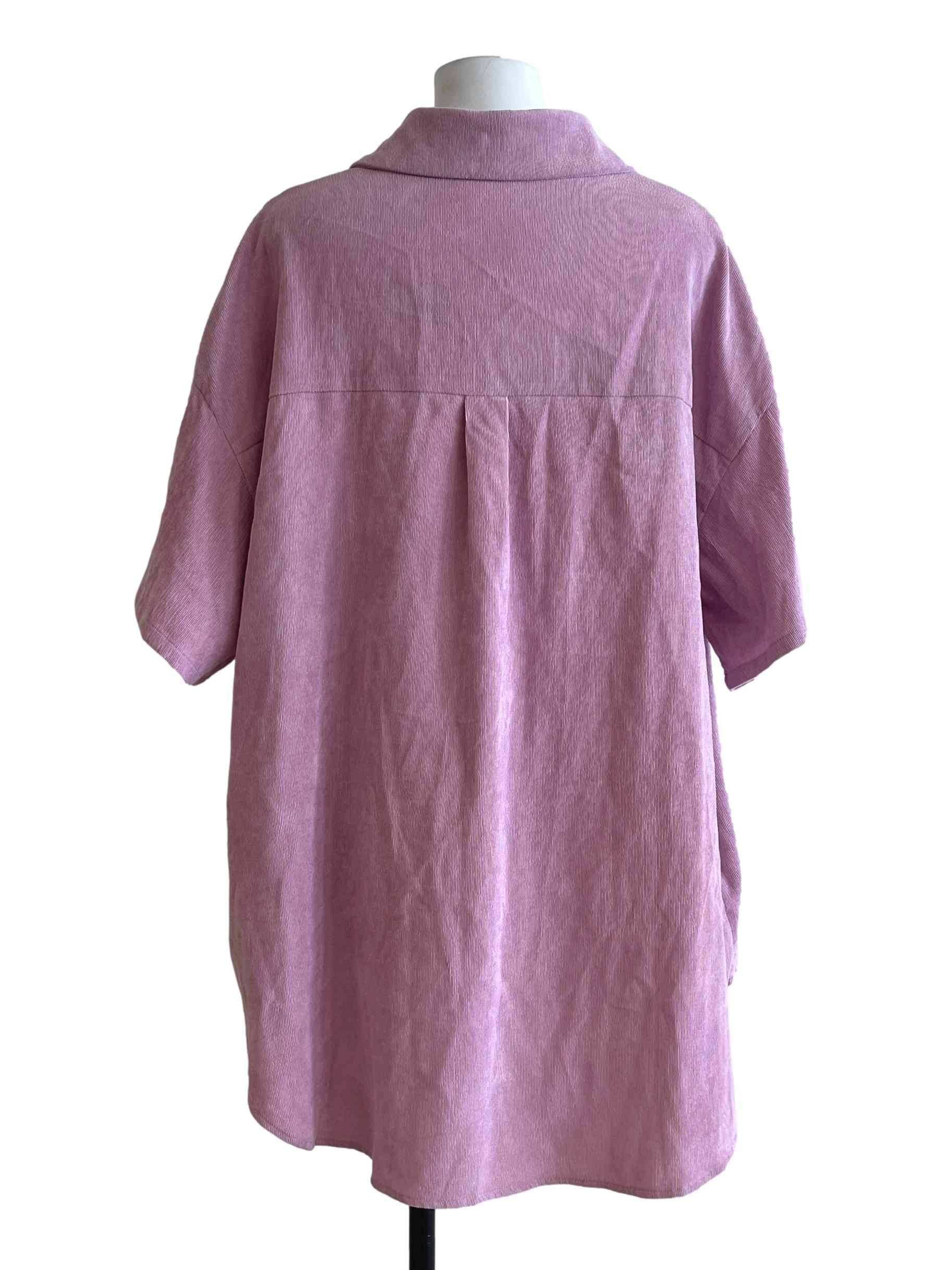 Rose Pink Corduroy Short Sleeve Top