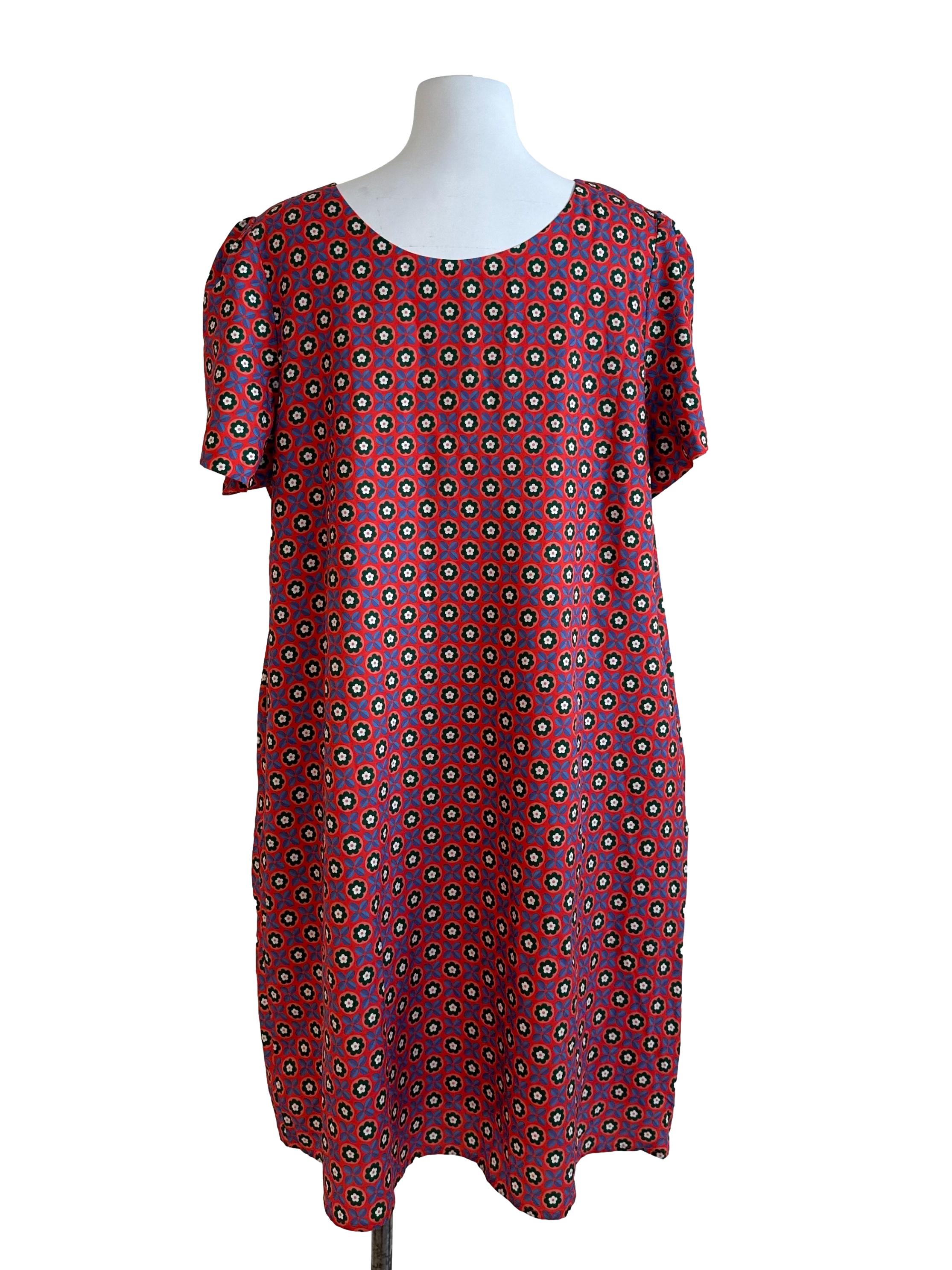 Fire Orange Pattern V Neck Dress