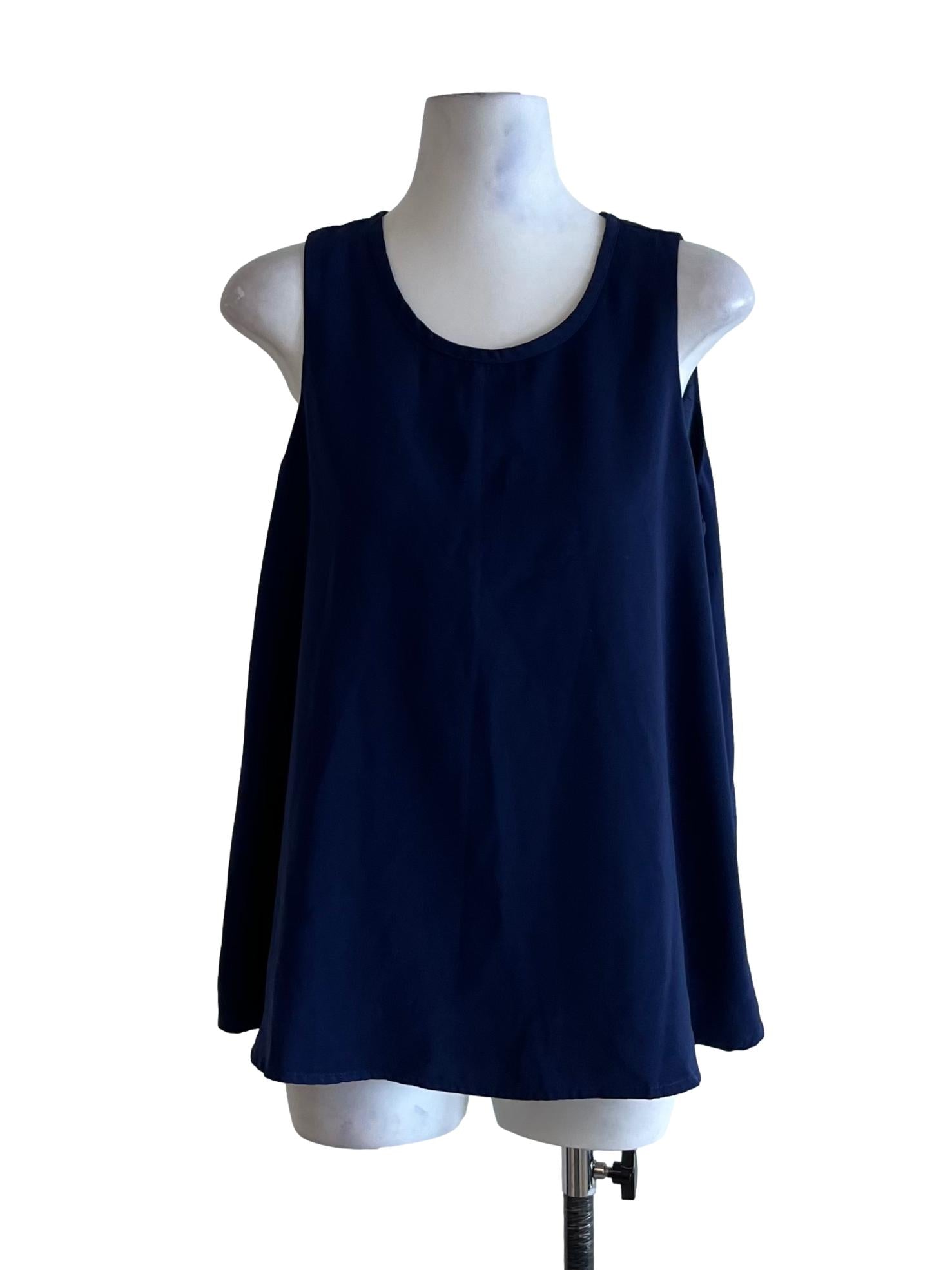 Navy Blue Jewel Neckline Sleeveless Top