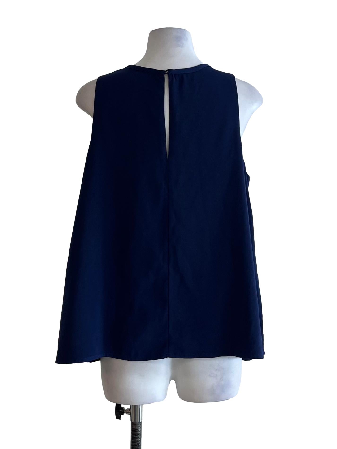 Navy Blue Jewel Neckline Sleeveless Top