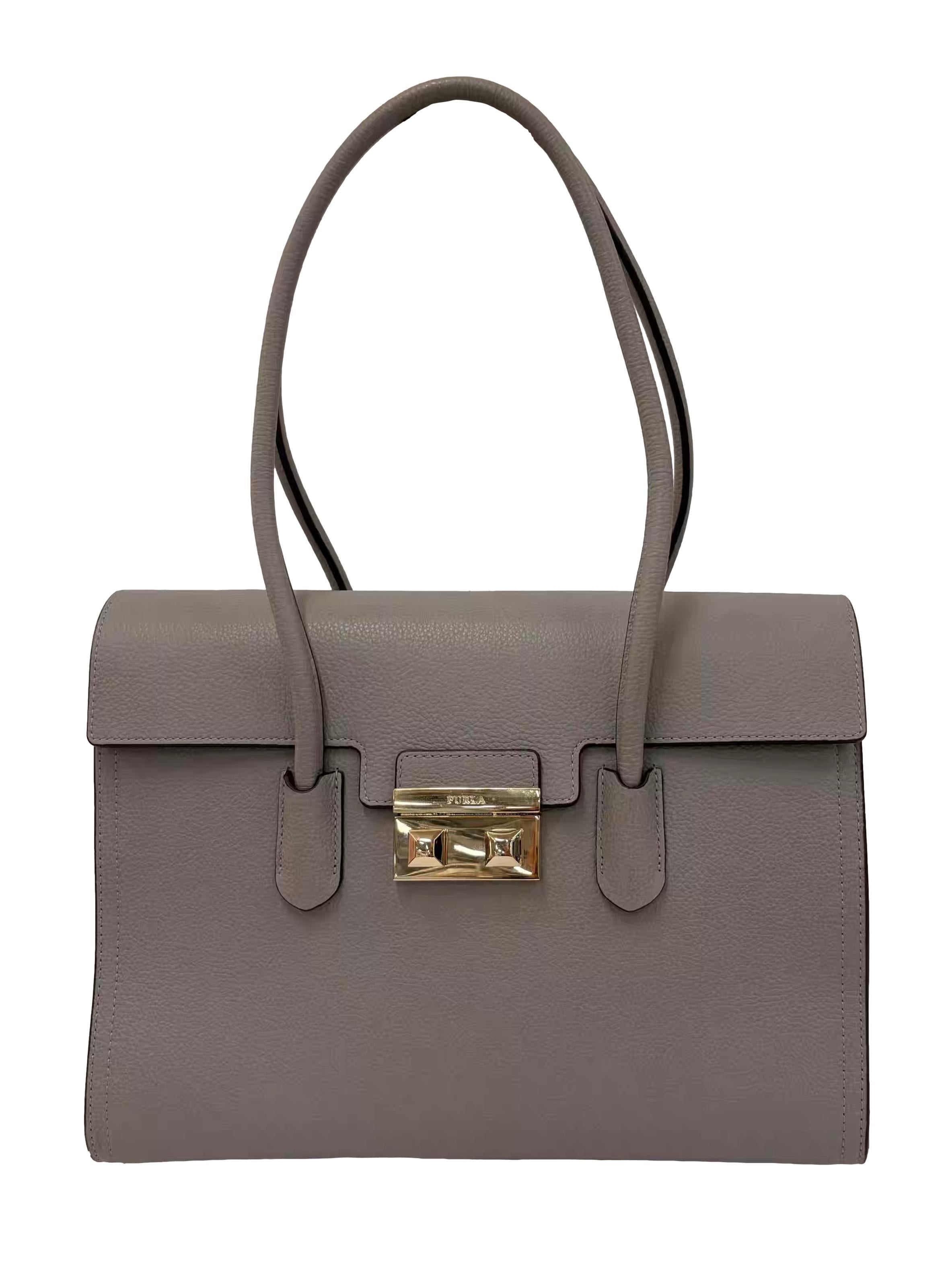Light Grey Bella Top-Handle Leather Shoulder Bag