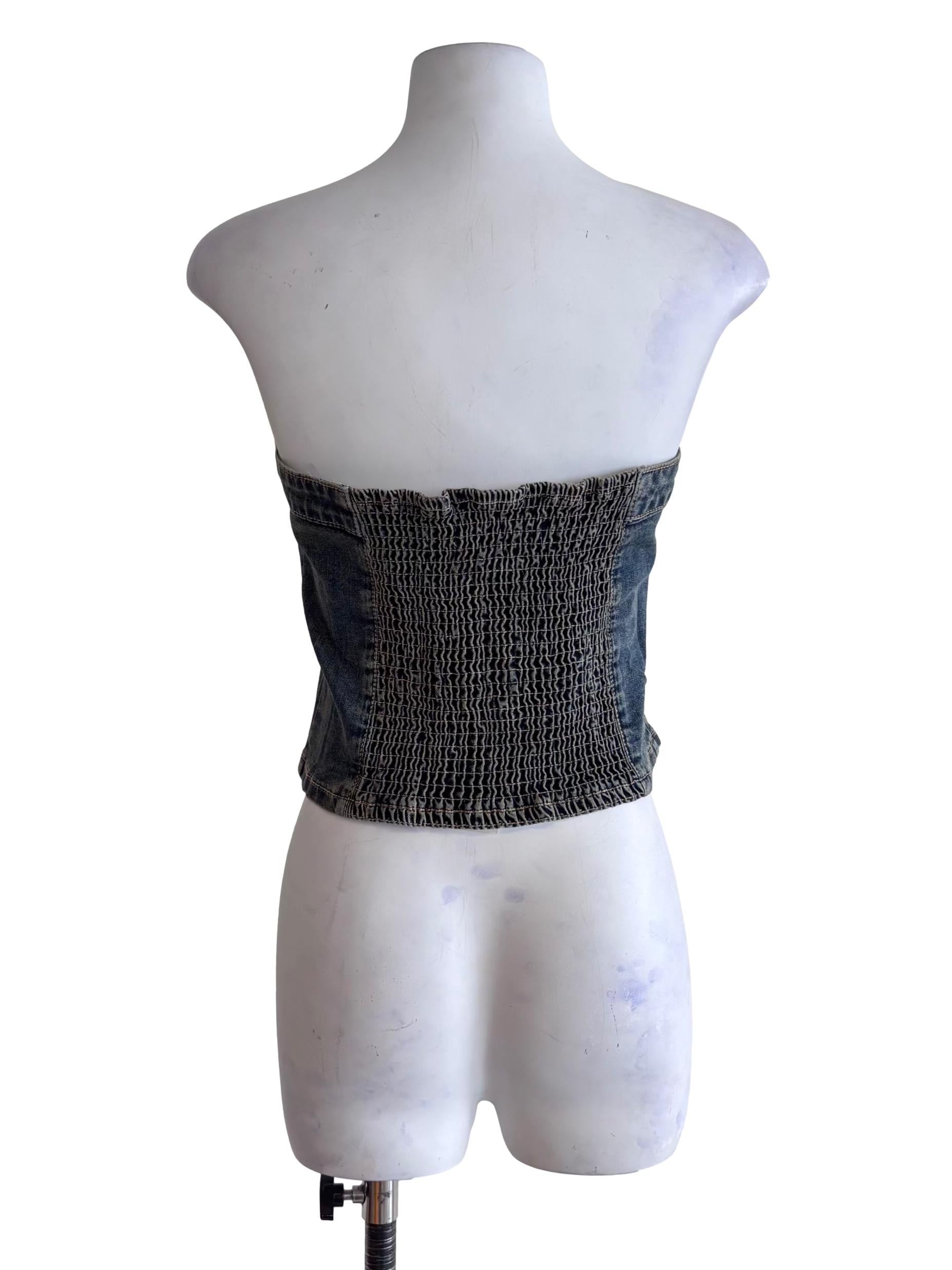 Washed Blue Franc Denim Button Tube Top