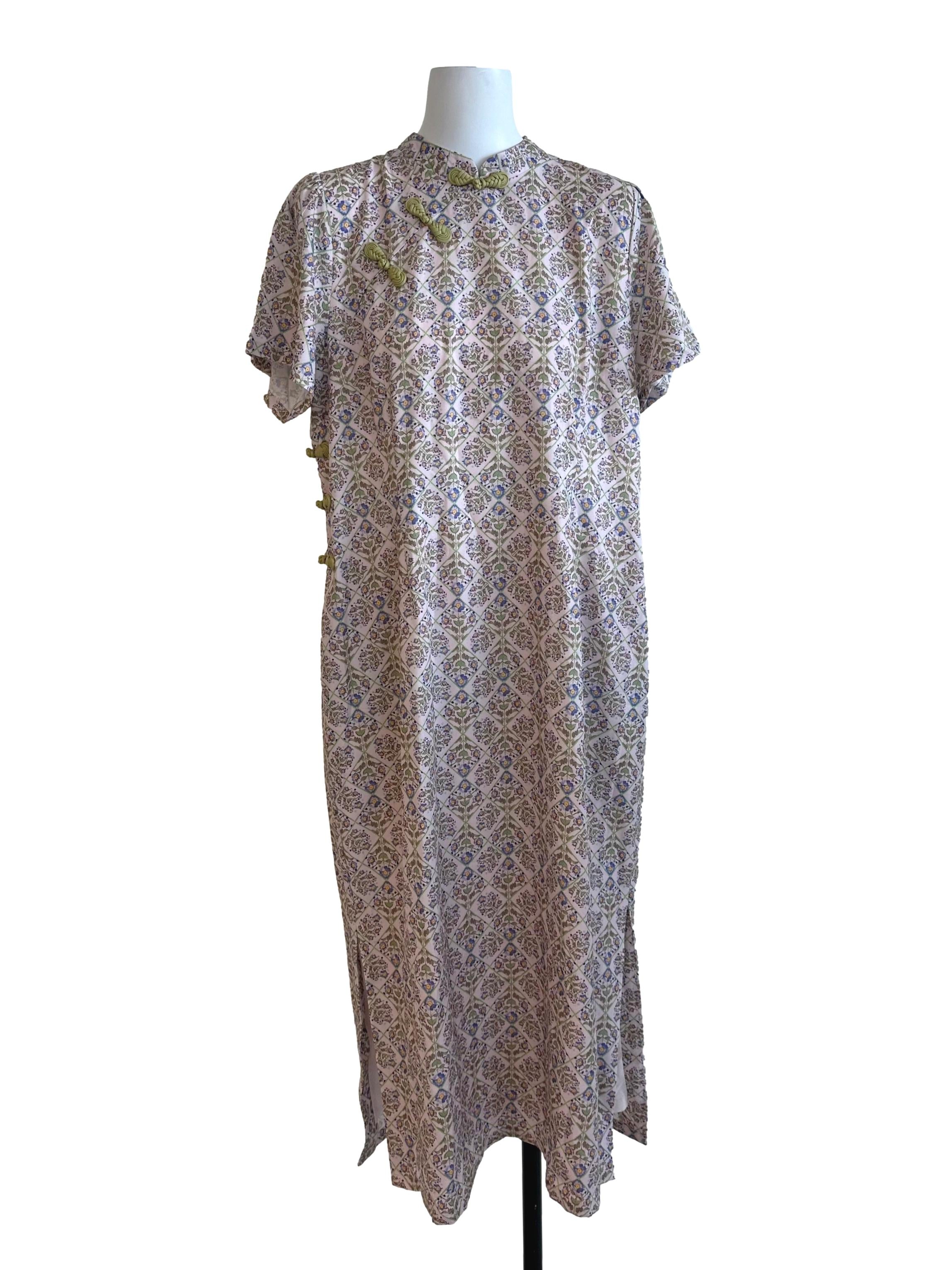 Ash Pink Pattern Cheongsam Slit Dress