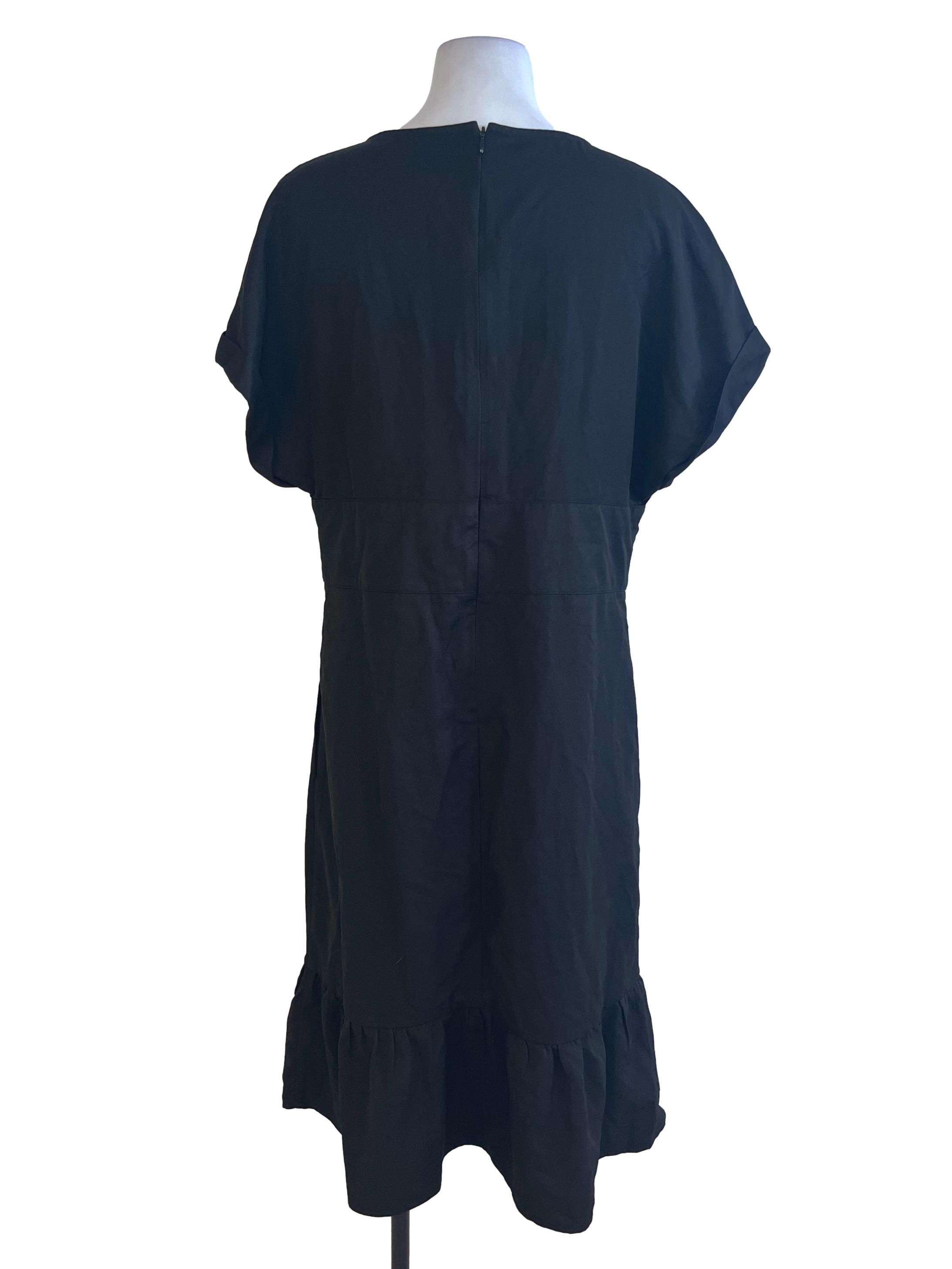 Black Round Neck Drop Waist Dress
