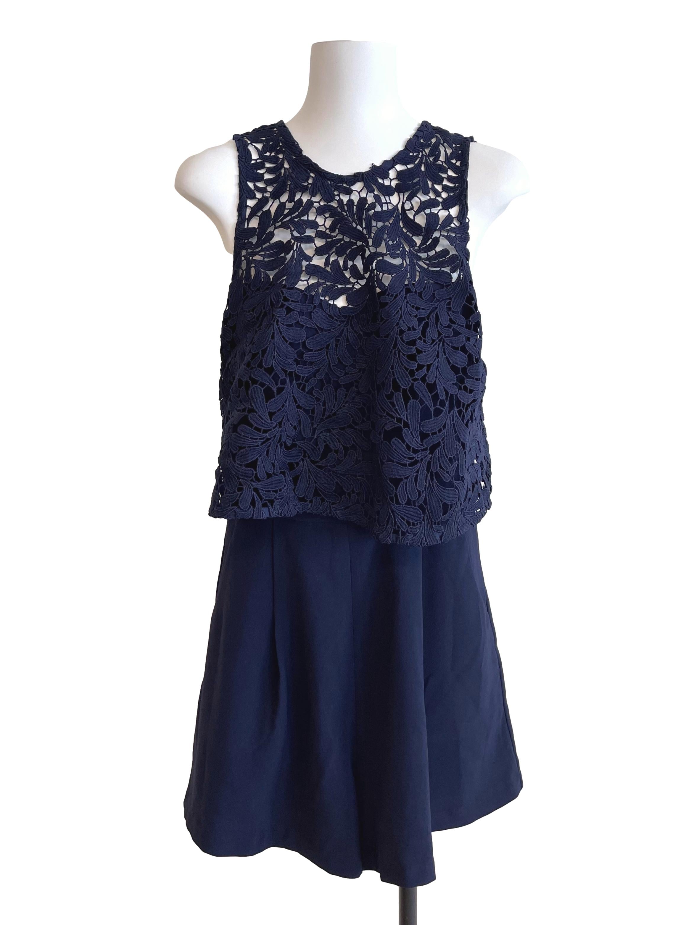 Navy Embroidery Pleated  Romper