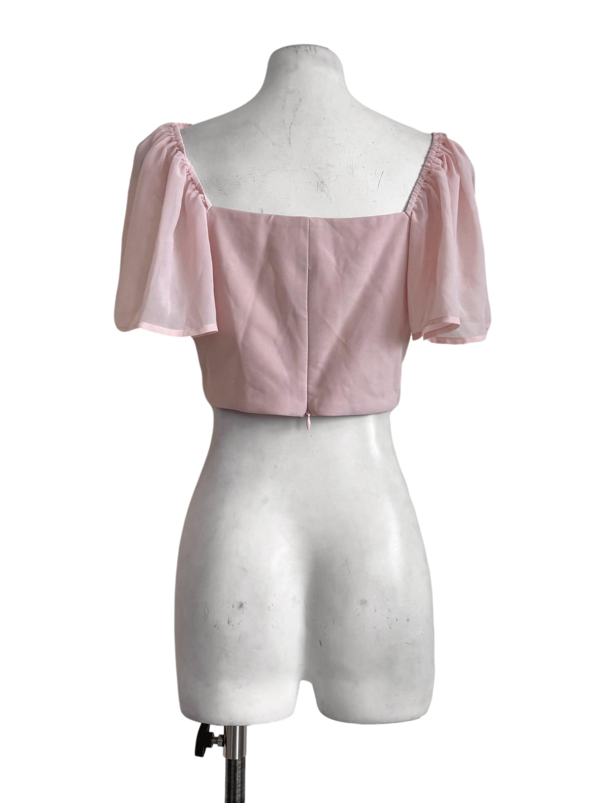 Soft Peach Flare Sleeve Crop Top