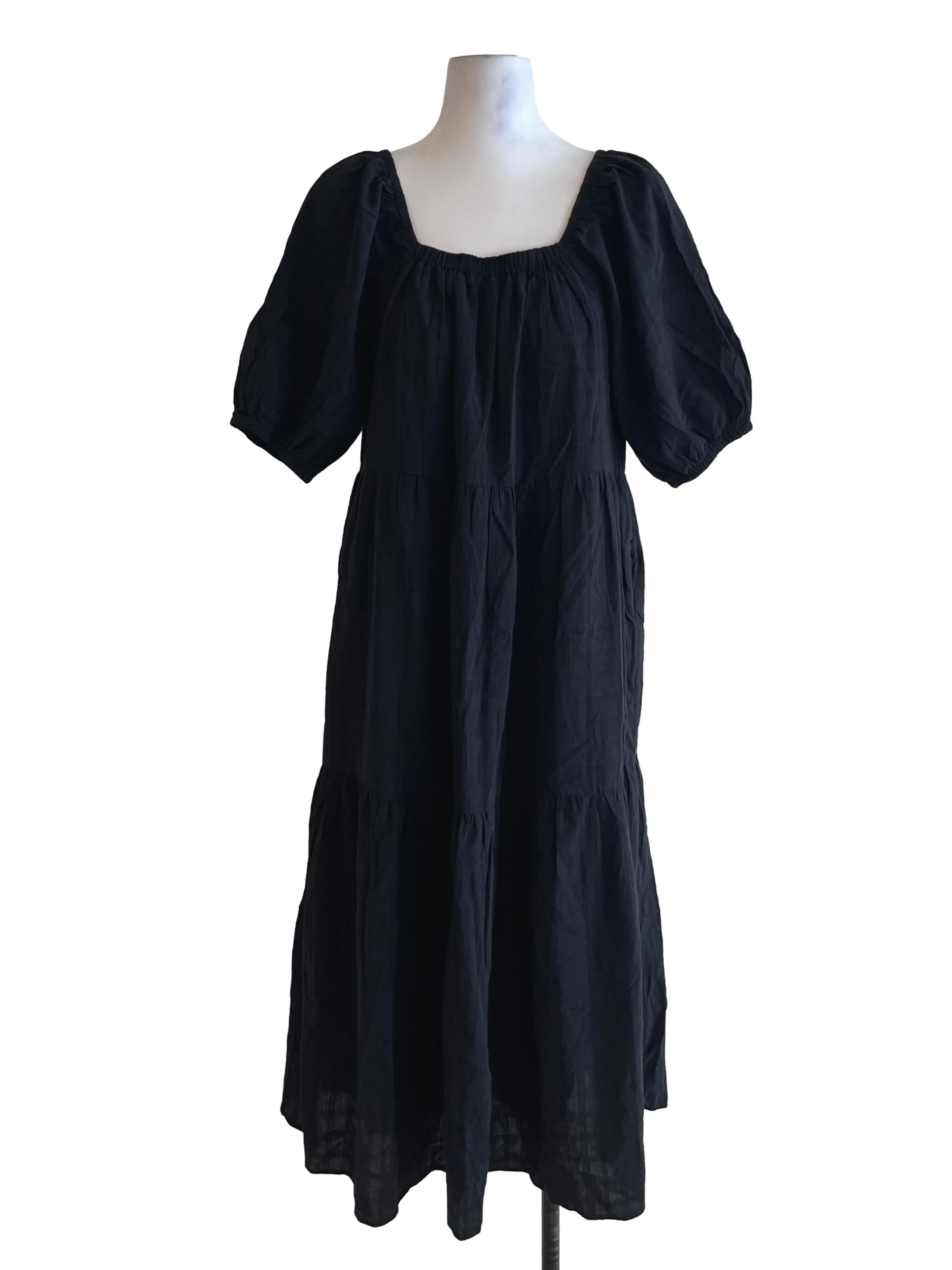 Black Square Neckline Empire Dress TEM