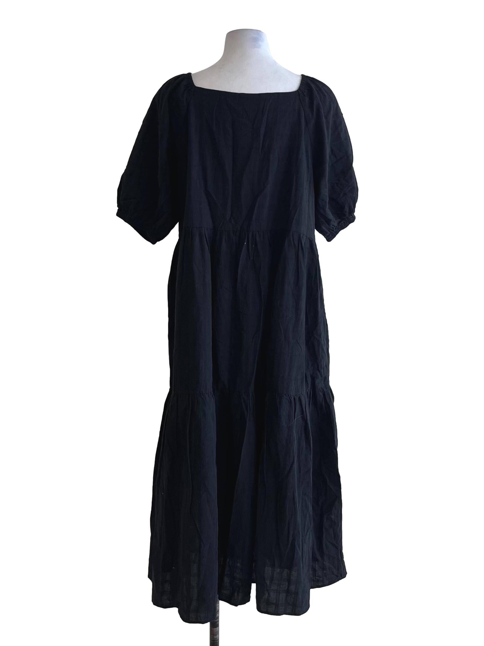 Black Square Neckline Empire Dress TEM