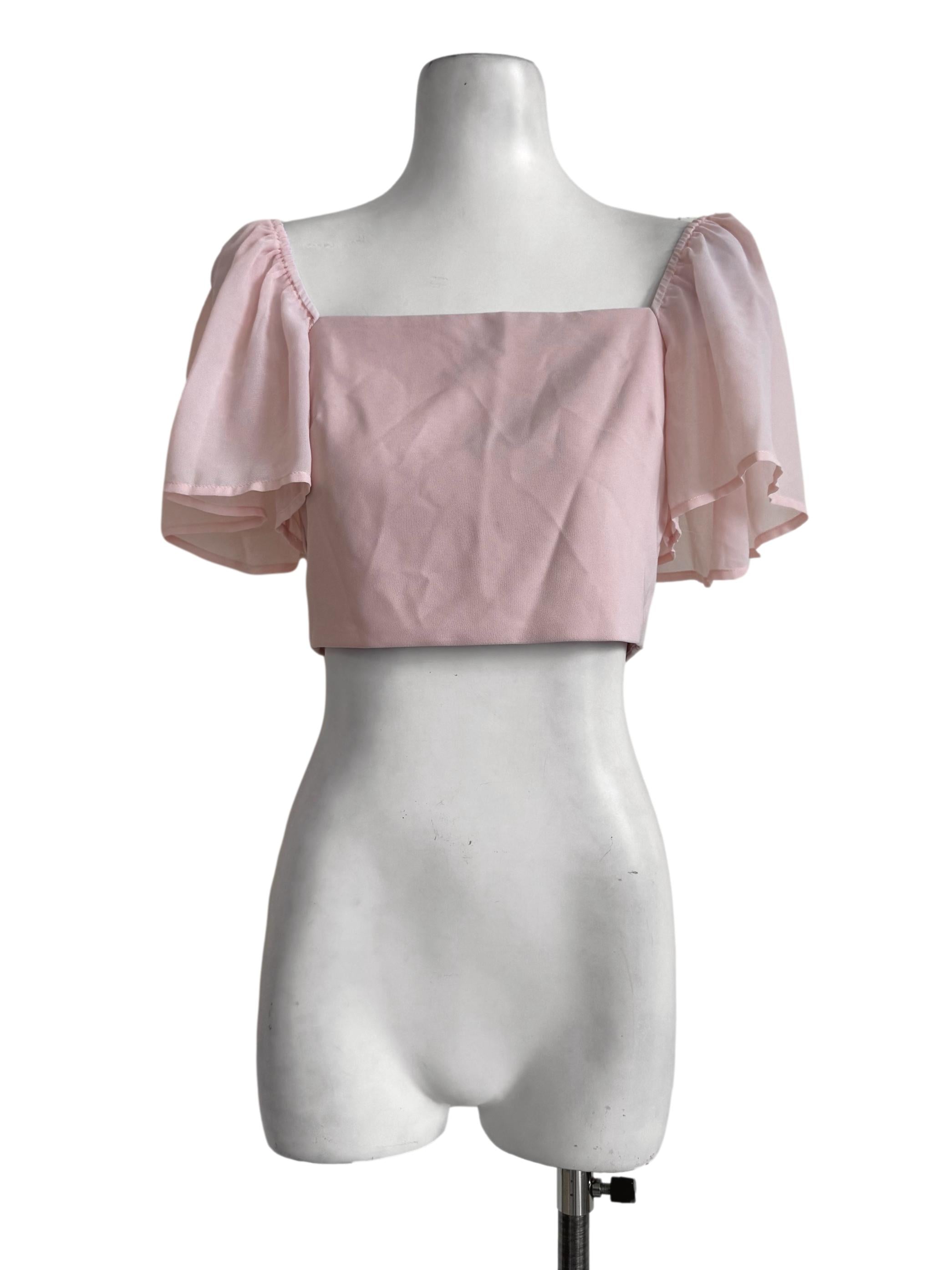 Soft Peach Flare Sleeve Crop Top