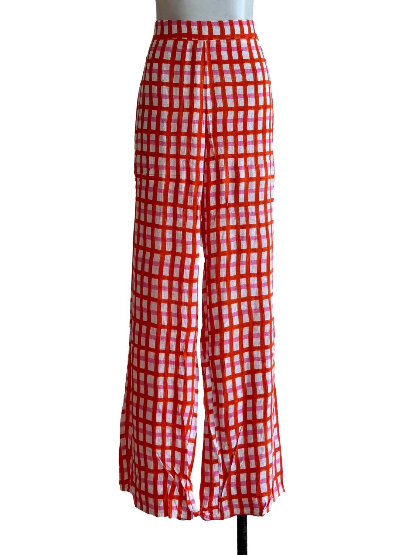 Orange Pink Checkered Relaxed Pants