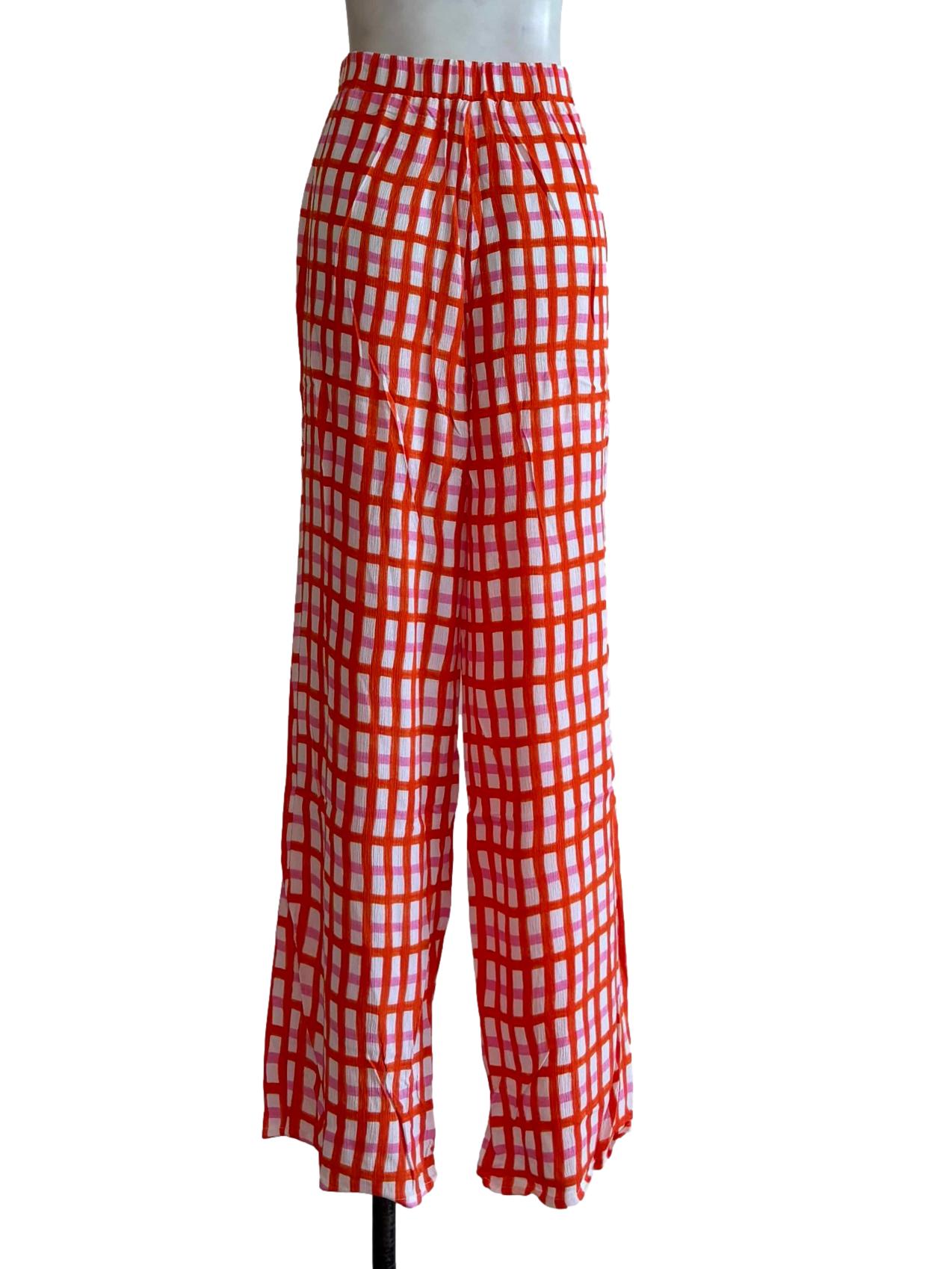 Orange Pink Checkered Relaxed Pants
