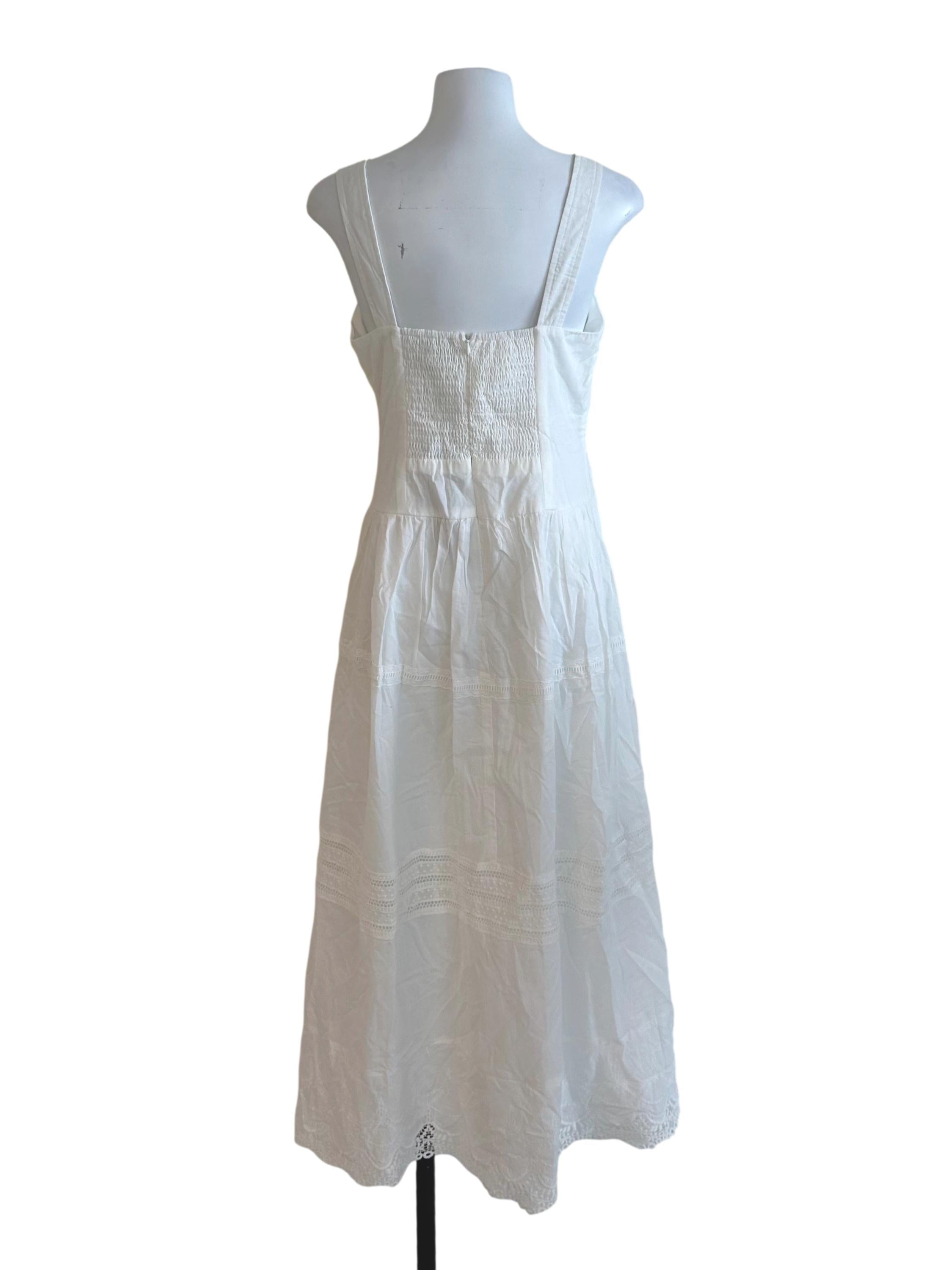 Ivory White Square Neck Tiered Button Dress