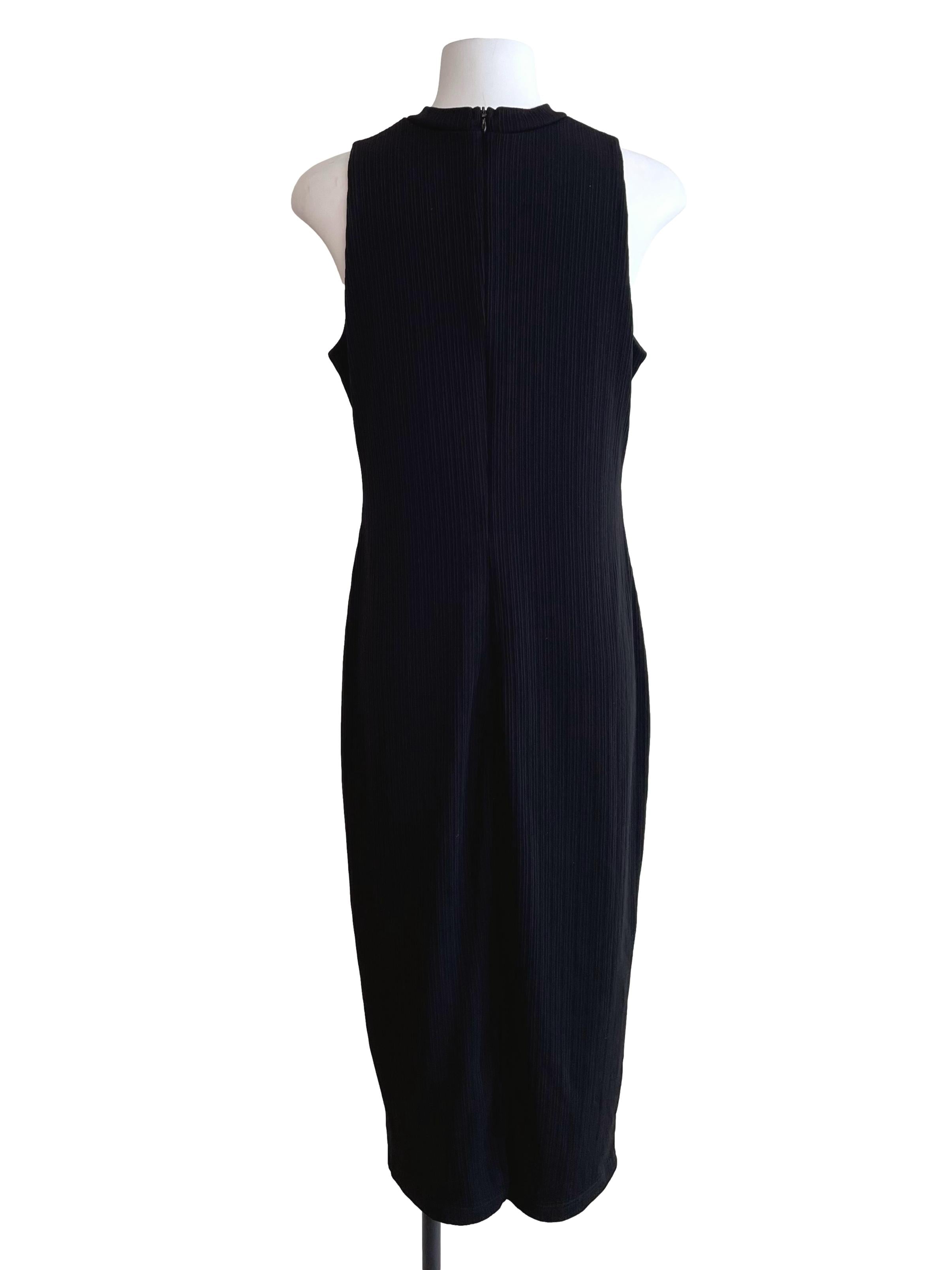 Black Ribbed Mid Neck Slip Dress