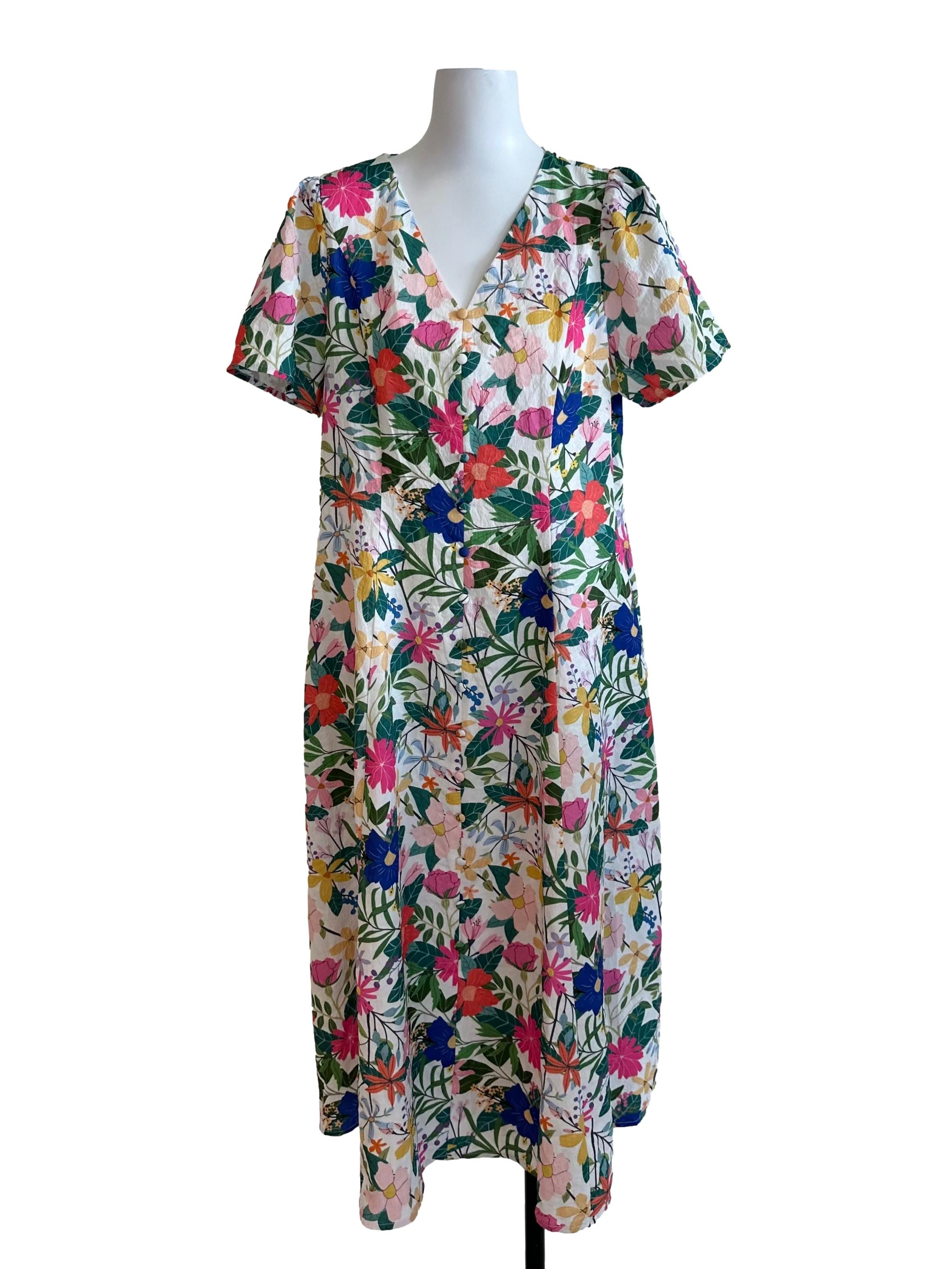 Multicolour Pattern V Neck Dress