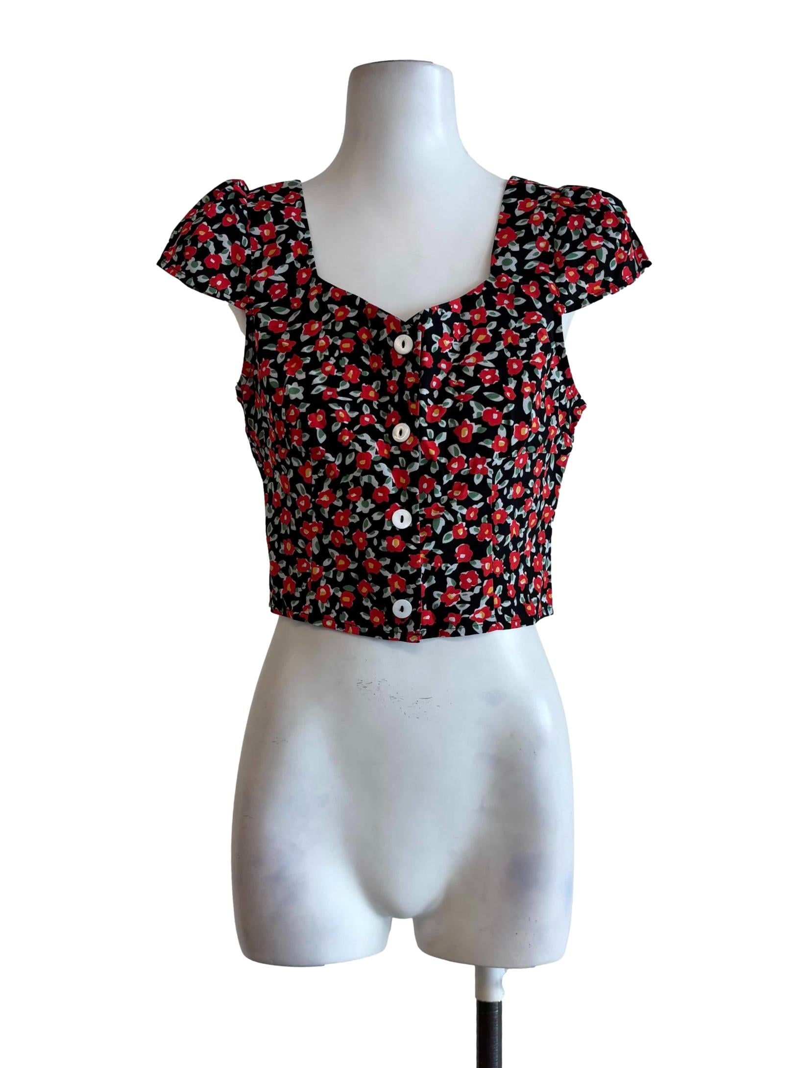 Black Red Floral Crop Top
